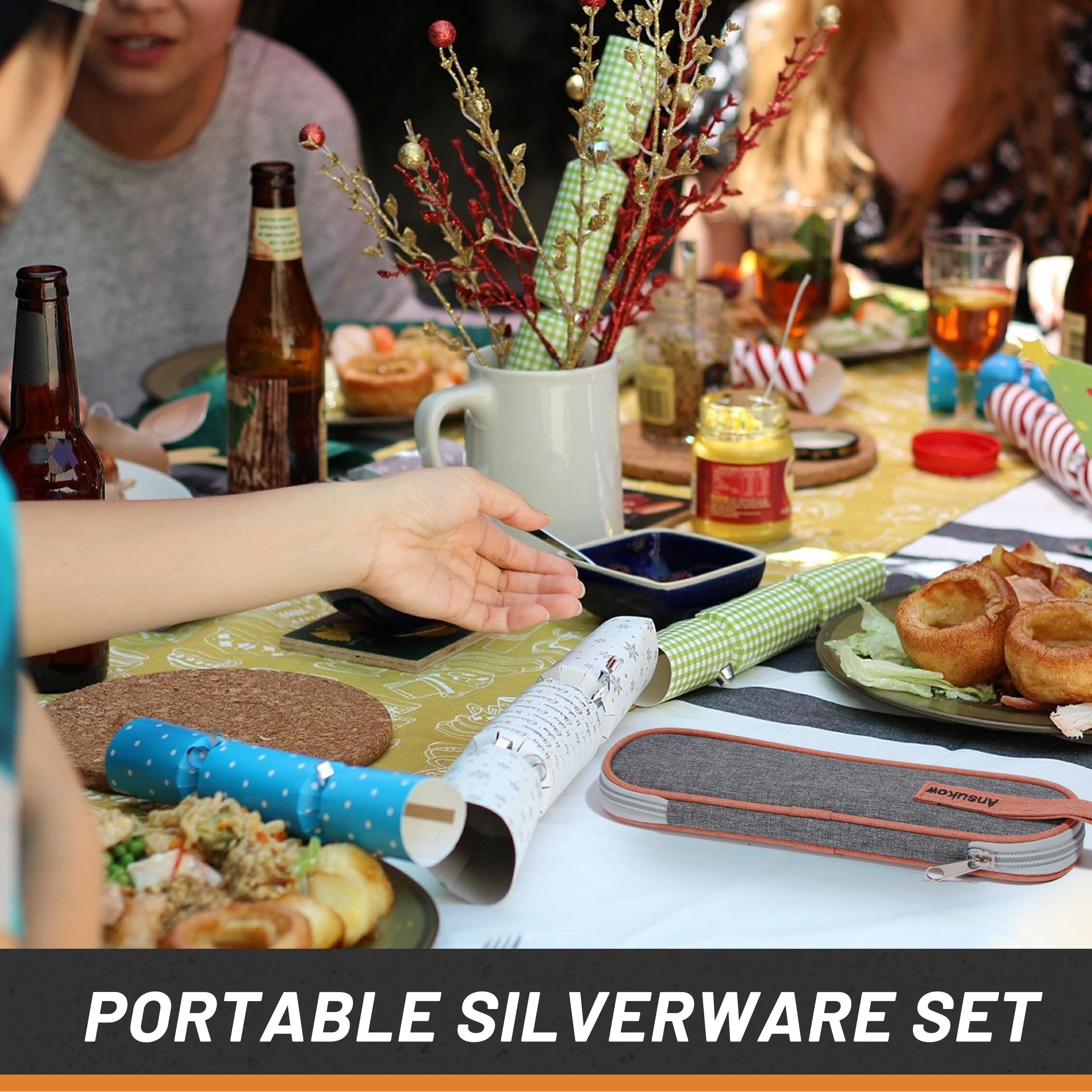 4-Piece Stainless Steel Travel Utensil Set with Case - Reusable Fork, Spoon & Knife for Camping, Office, Picnics - Lightweight Compact Cutlery for Hiking, Backpacking & Outdoor Dining