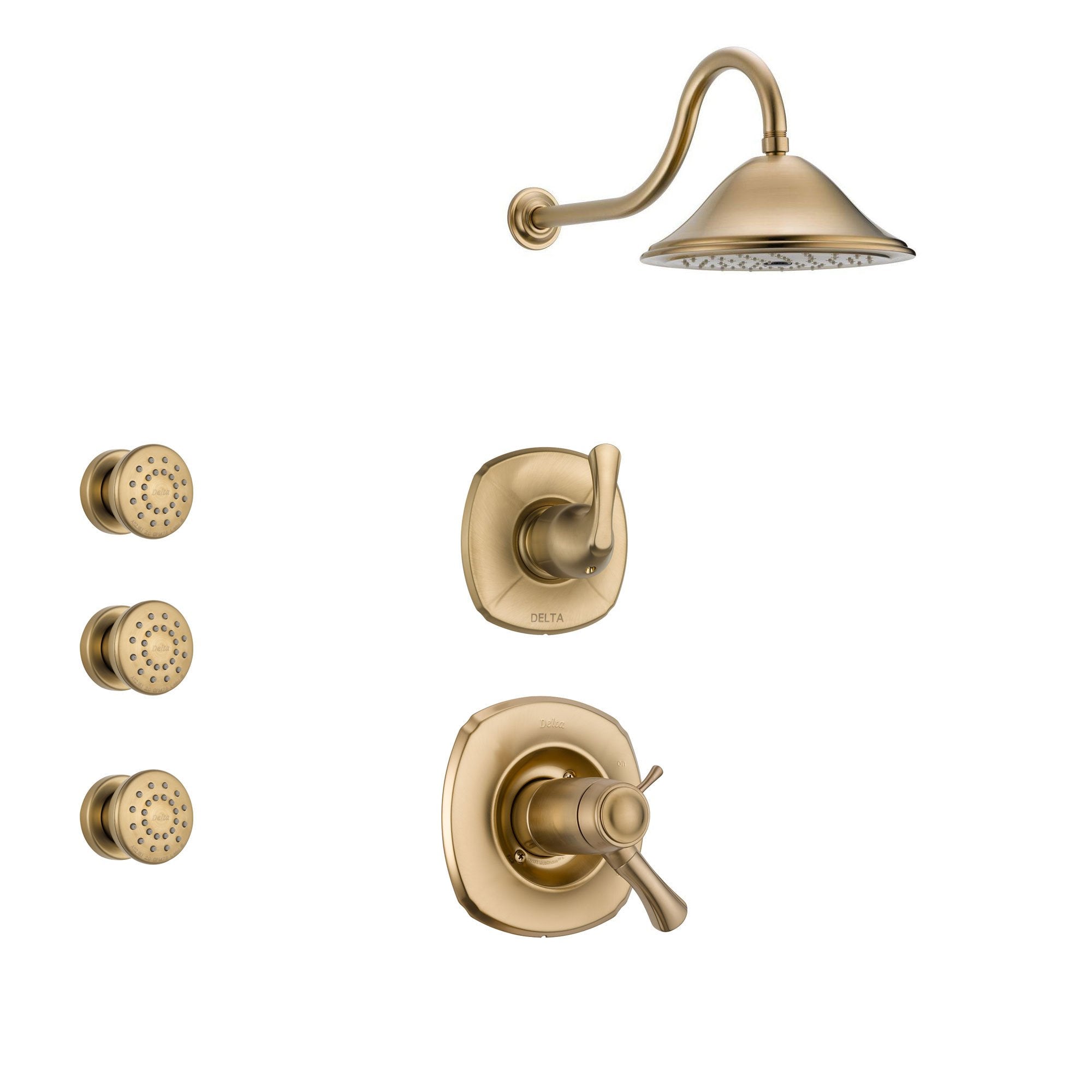 Delta Addison Champagne Bronze Thermostatic Shower System - 3-Function Diverter, Large Rainfall Showerhead & 3 Body Sprays (Model SS17T9282CZ) for Luxurious Spa-Like Bathroom Experience