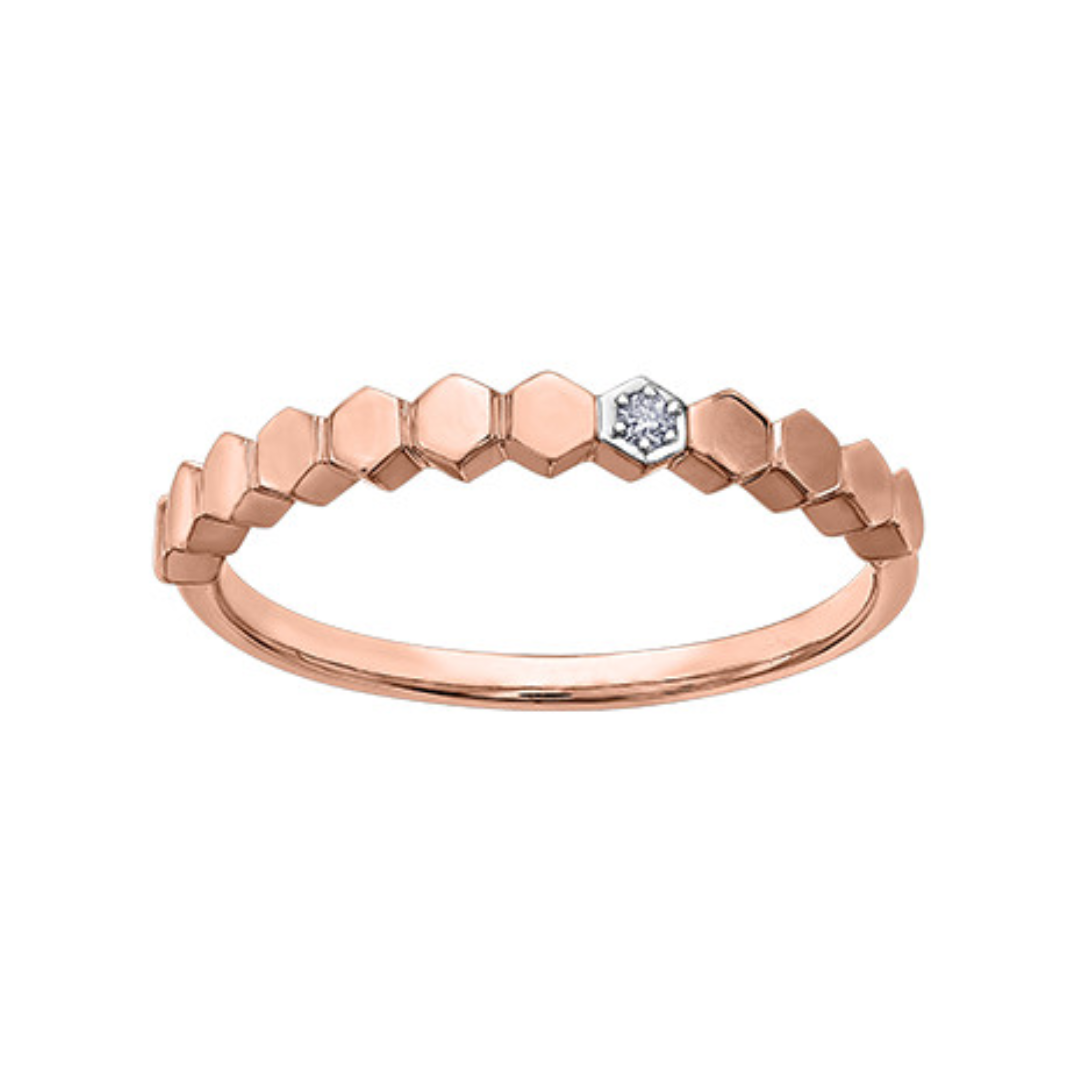 10K Rose Gold .015ct Diamond Chi Chi Honeycomb Band Ring - Elegant Stackable Jewelry for Women, Perfect for Weddings, Anniversaries & Everyday Wear