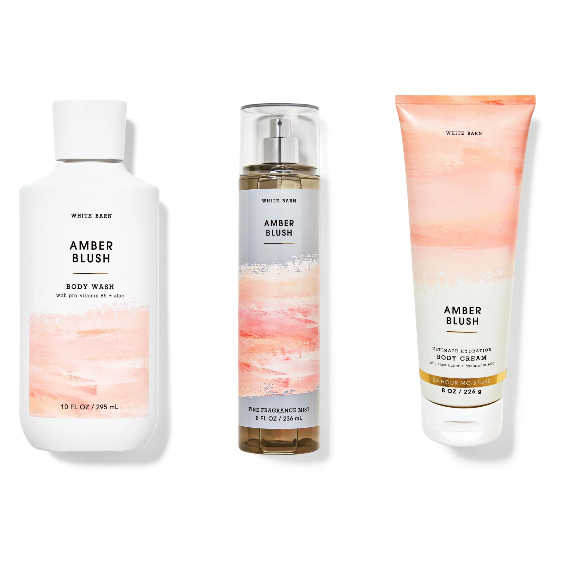 Bath & Body Works Amber Blush Gift Set - 8 oz Fragrance Mist, 8 oz Body Cream & 10 oz Body Wash | Floral Vanilla Scented Luxury Bath & Body Care Trio for Women | Perfect for Birthdays, Anniversaries & Self-Care Pampering
