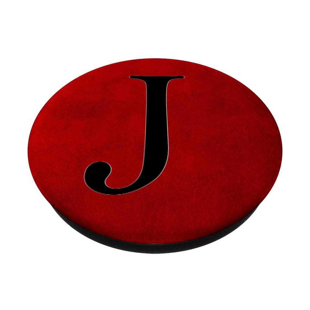 Black Pattern Initial Letter J Phone Grip - Red Design PopSocket Adhesive PopGrip for Secure Phone Handling and Stylish Accessory