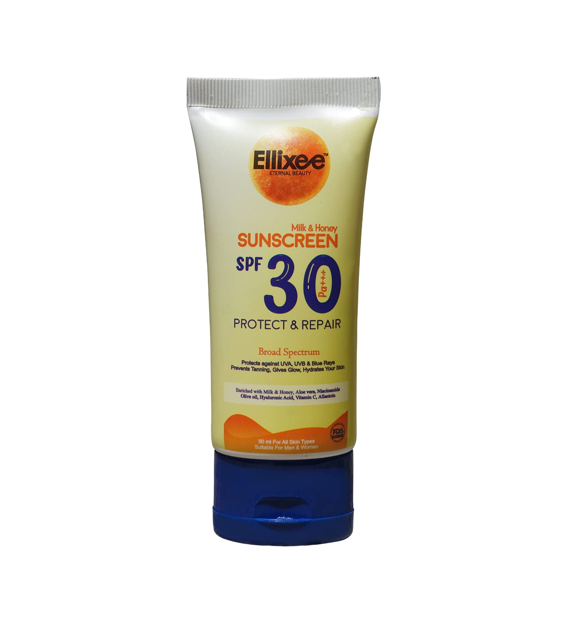Ellixee Milk and Honey Sunscreen SPF 30 - Natural Moisturizing Face & Body Sunscreen for Daily Protection - Perfect for Beach, Pool & Outdoor Activities
