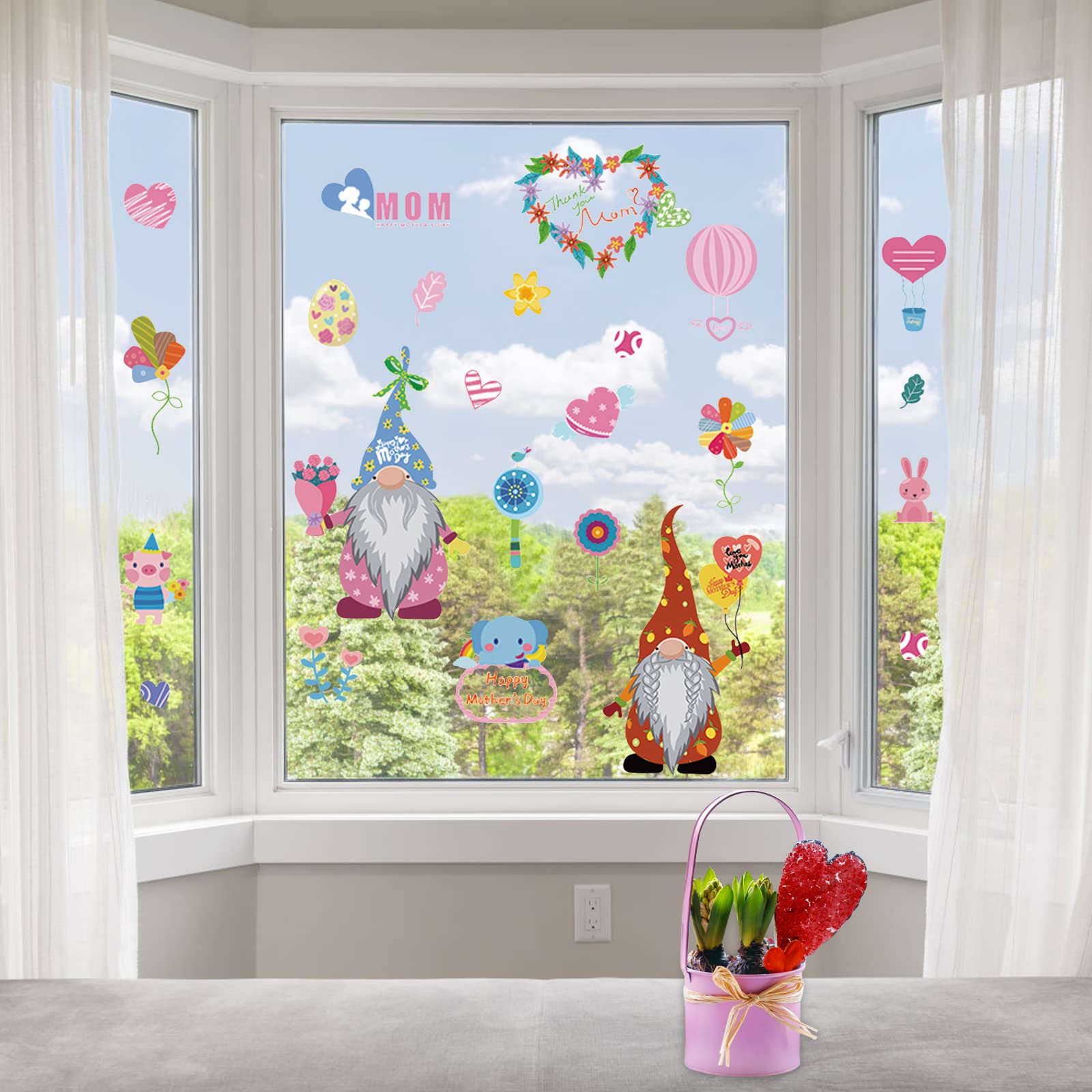 Lucleag 9 Sheets Mother's Day Window Clings Decorations - Cute Gnome Window Stickers for Happy Mother's Day Party Decor & Gifts | Perfect for Home, Office, and Classroom Celebrations