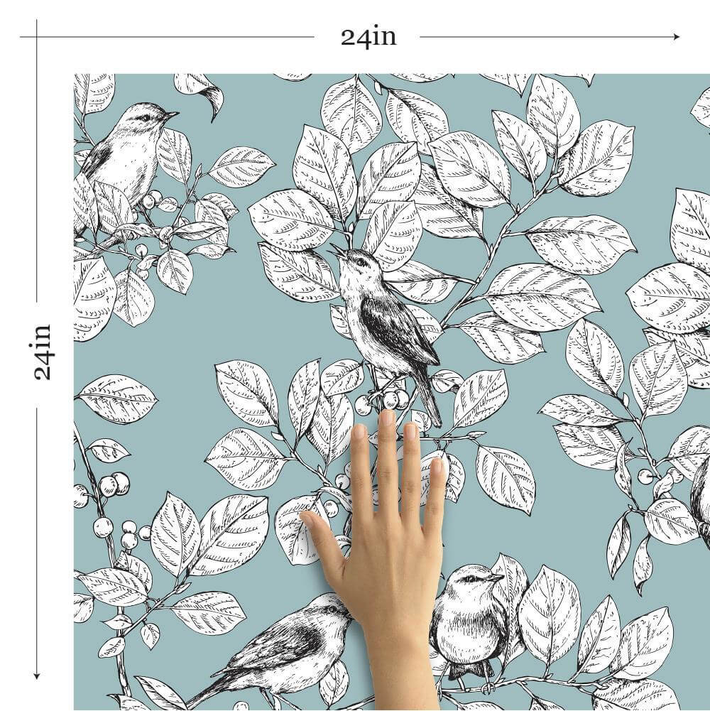 Blue Floral Animal Print Peel and Stick Removable Wallpaper - Self-Adhesive Decorative Wall Covering for Bedroom, Nursery, Living Room, Office Decor