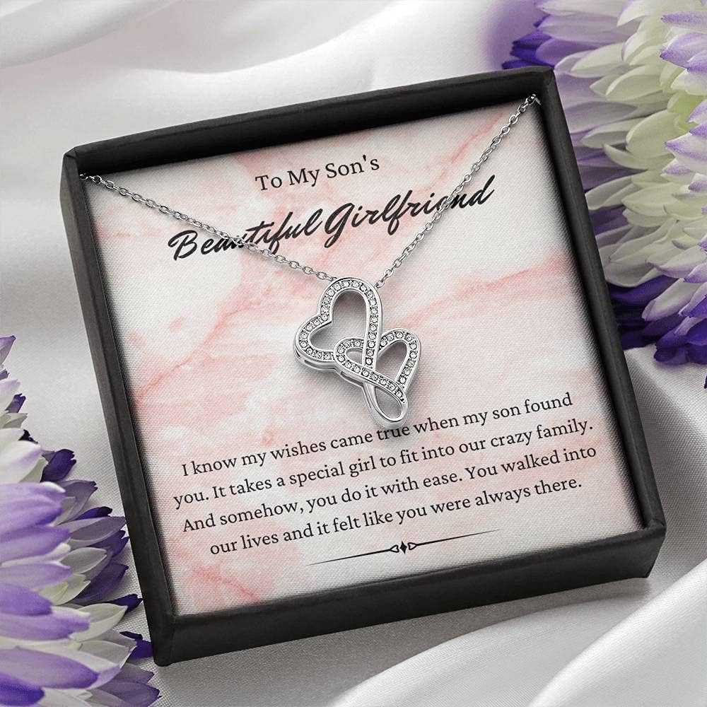 Personalized Double Heart Handmade Necklace - Custom Message Card Jewelry for Girlfriend, Daughter & Loved Ones | Birthday Gift, Anniversary Present | White & Gold Options | Adjustable Chain (Perfect for Special Occasions & Everyday Wear)