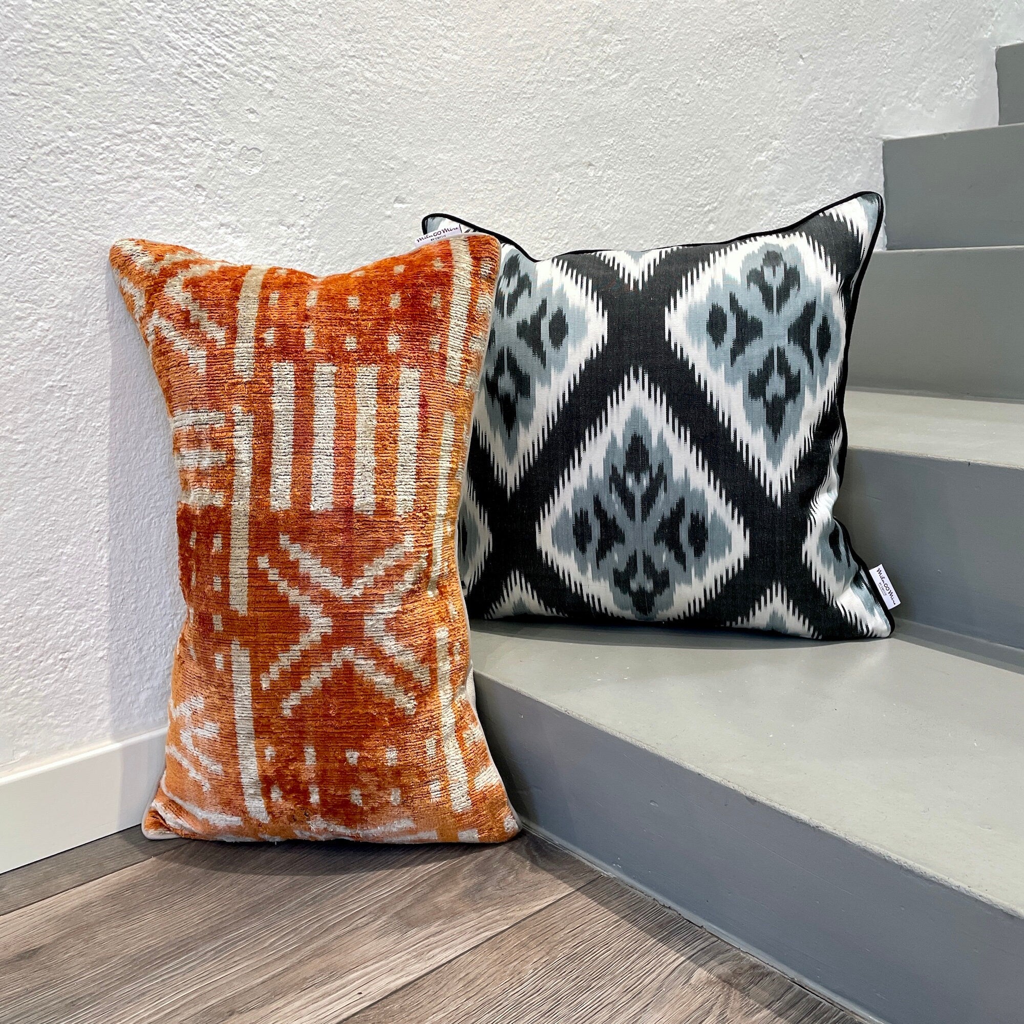 Handmade Silk Ikat Cushion Cover - Bohemian Eclectic Peace Design - Decorative Throw Pillow for Sofa, Bed & Home Decor