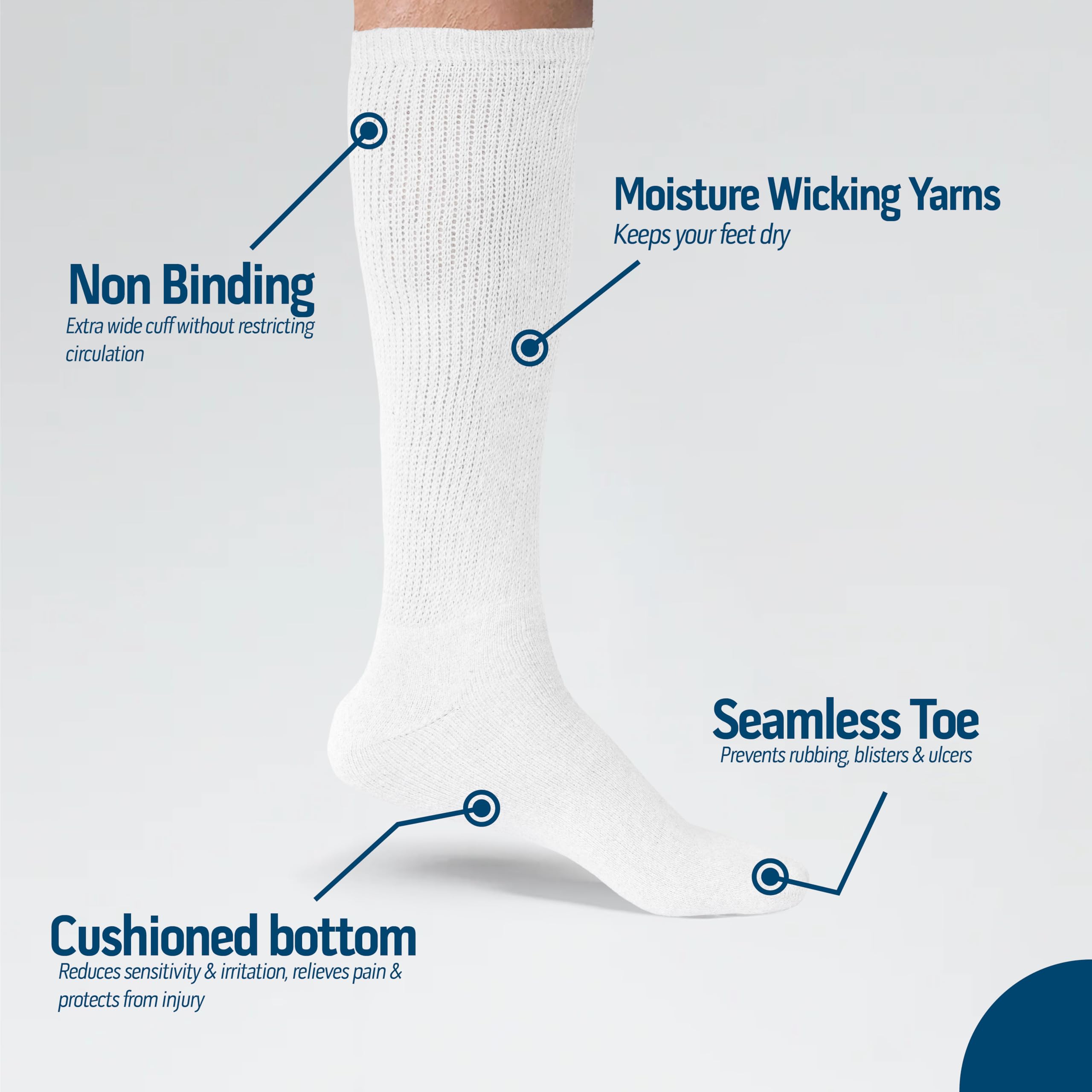 6 Pairs Diabetic Socks for Men - Over The Calf Knee High Cotton Socks for Circulation & Swelling Relief (Size 10-13, Big & Tall 13-16) - Ideal for Diabetes, Travel & Daily Comfort