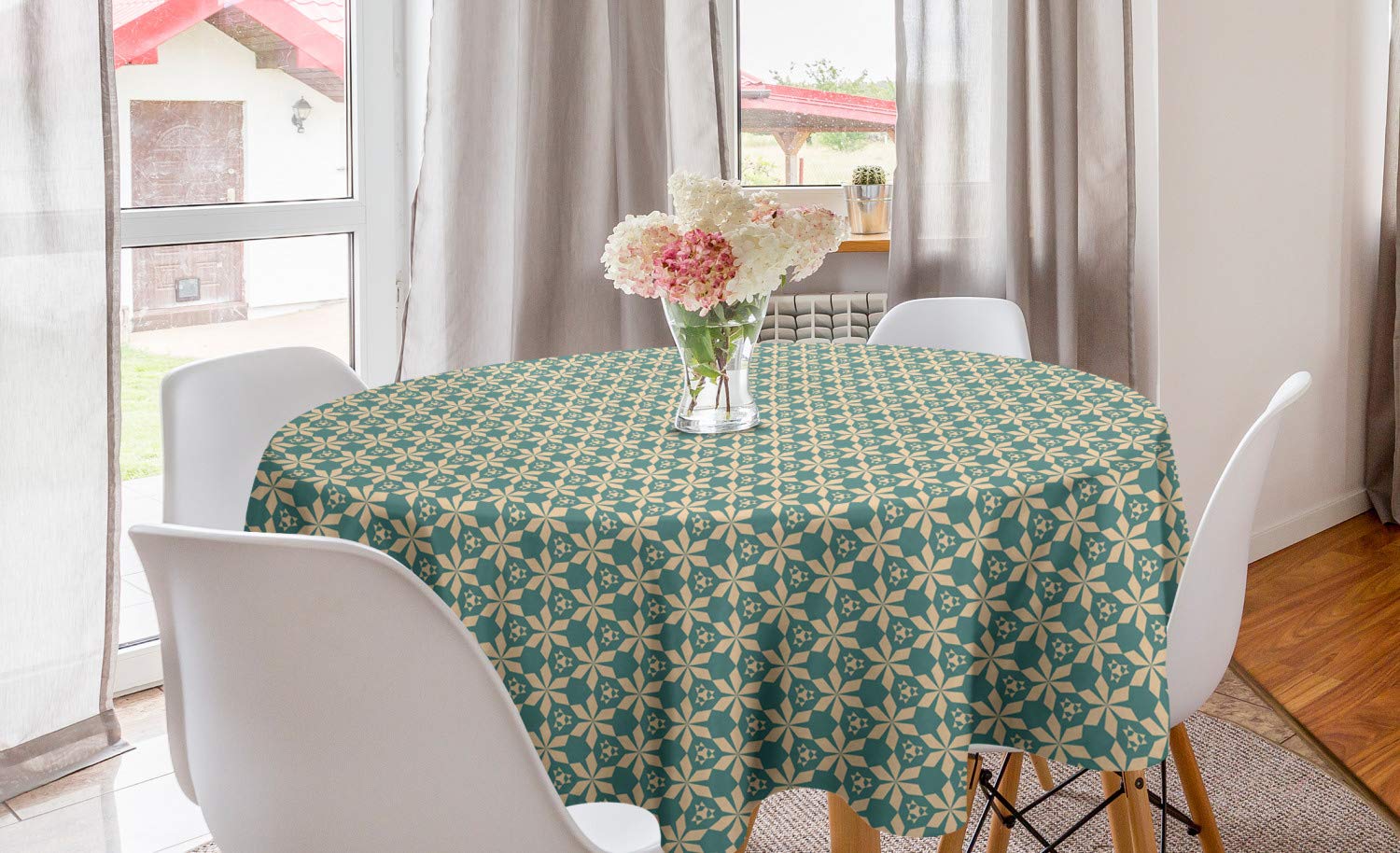 Ambesonne Vintage Floral Round Tablecloth 60
