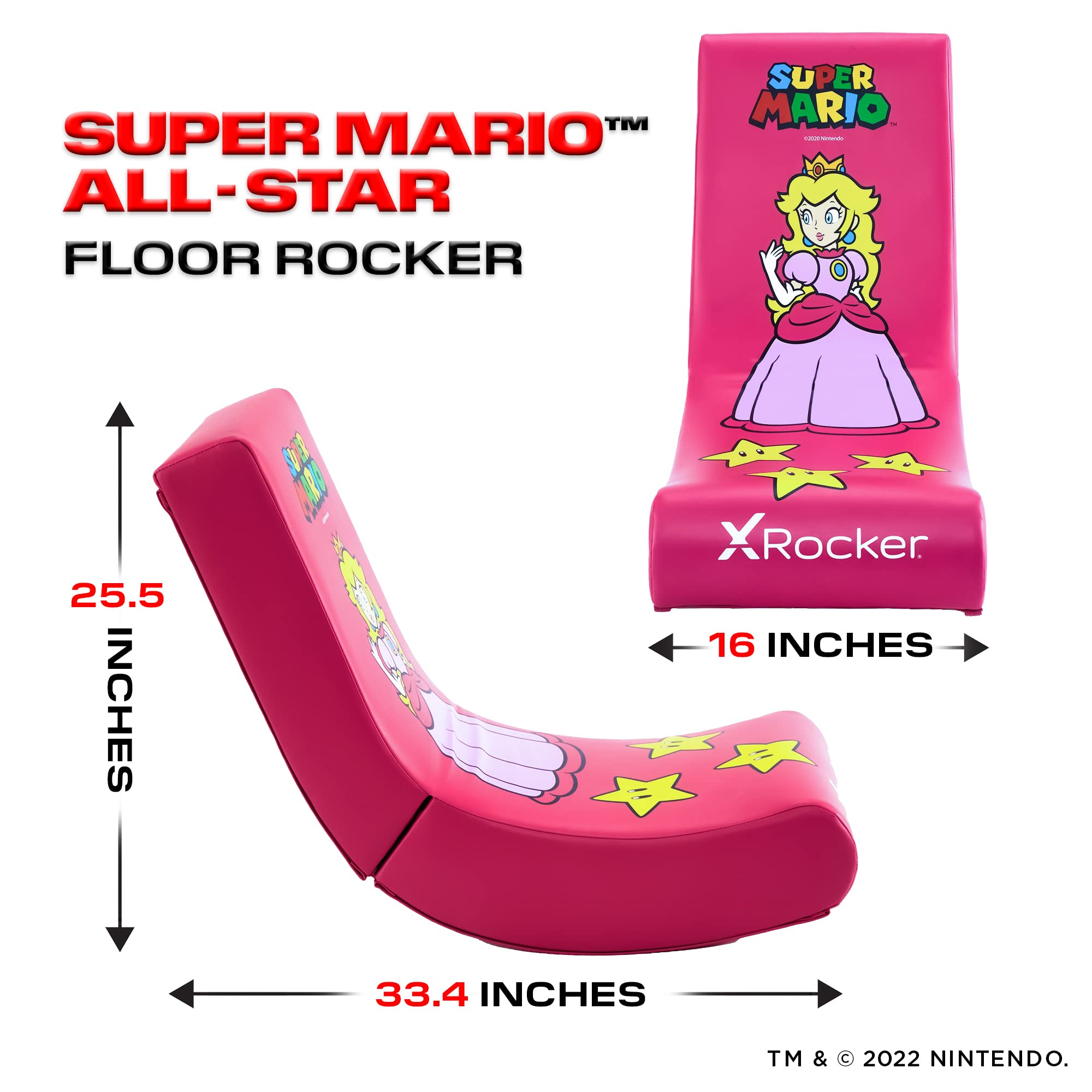 X Rocker Nintendo Video Gaming Chair for Kids 5-17 - Floor Rocker with Mario, Bowser, Peach & Luigi Designs - Perfect Gifts for Teen Gamers, Boys & Girls - Ideal for Bedroom, Game Room & Movie Nights