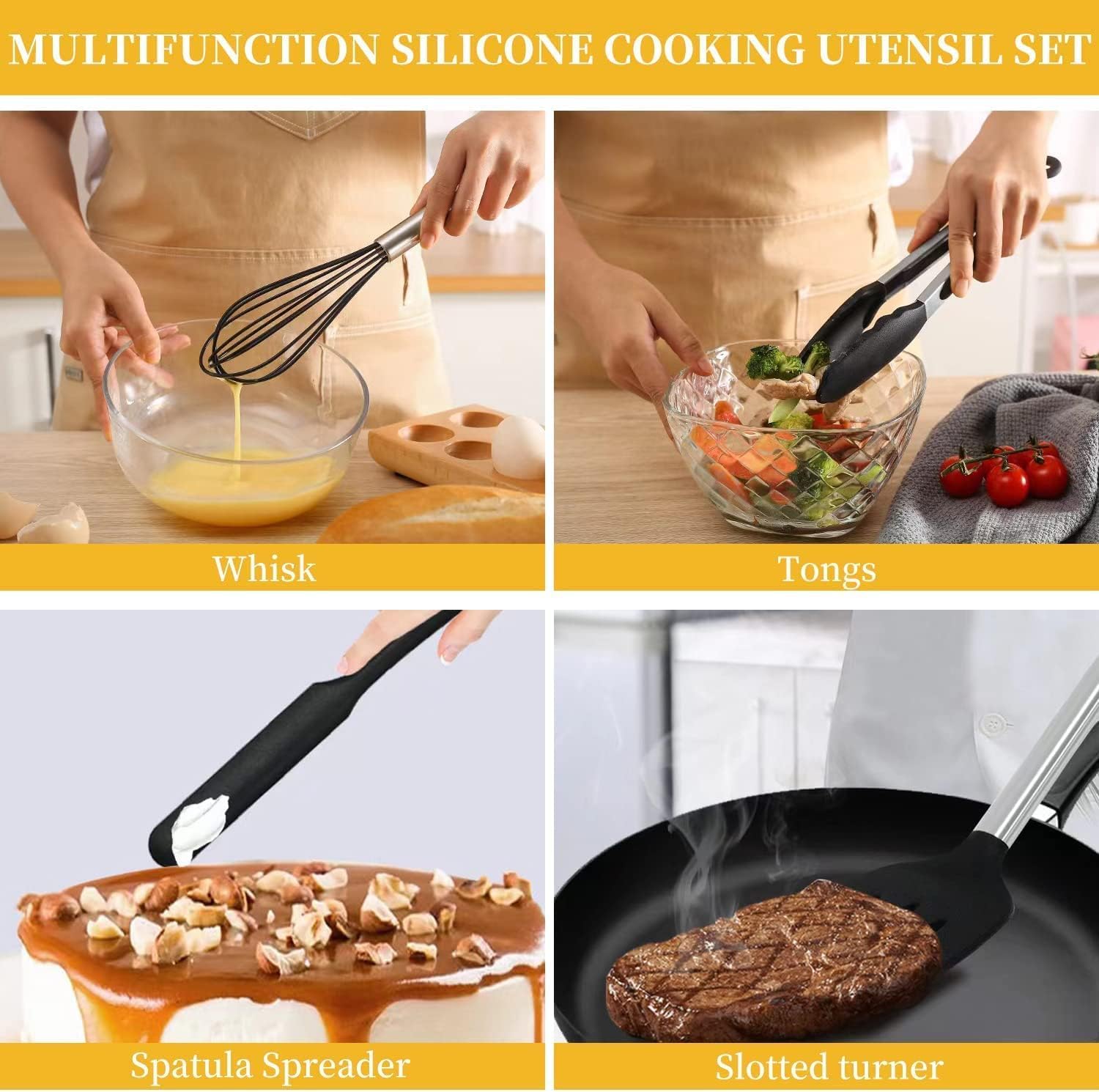 Nonstick Silicone Kitchen Utensil Set - 46pcs Cooking Tools for Pots & Pans