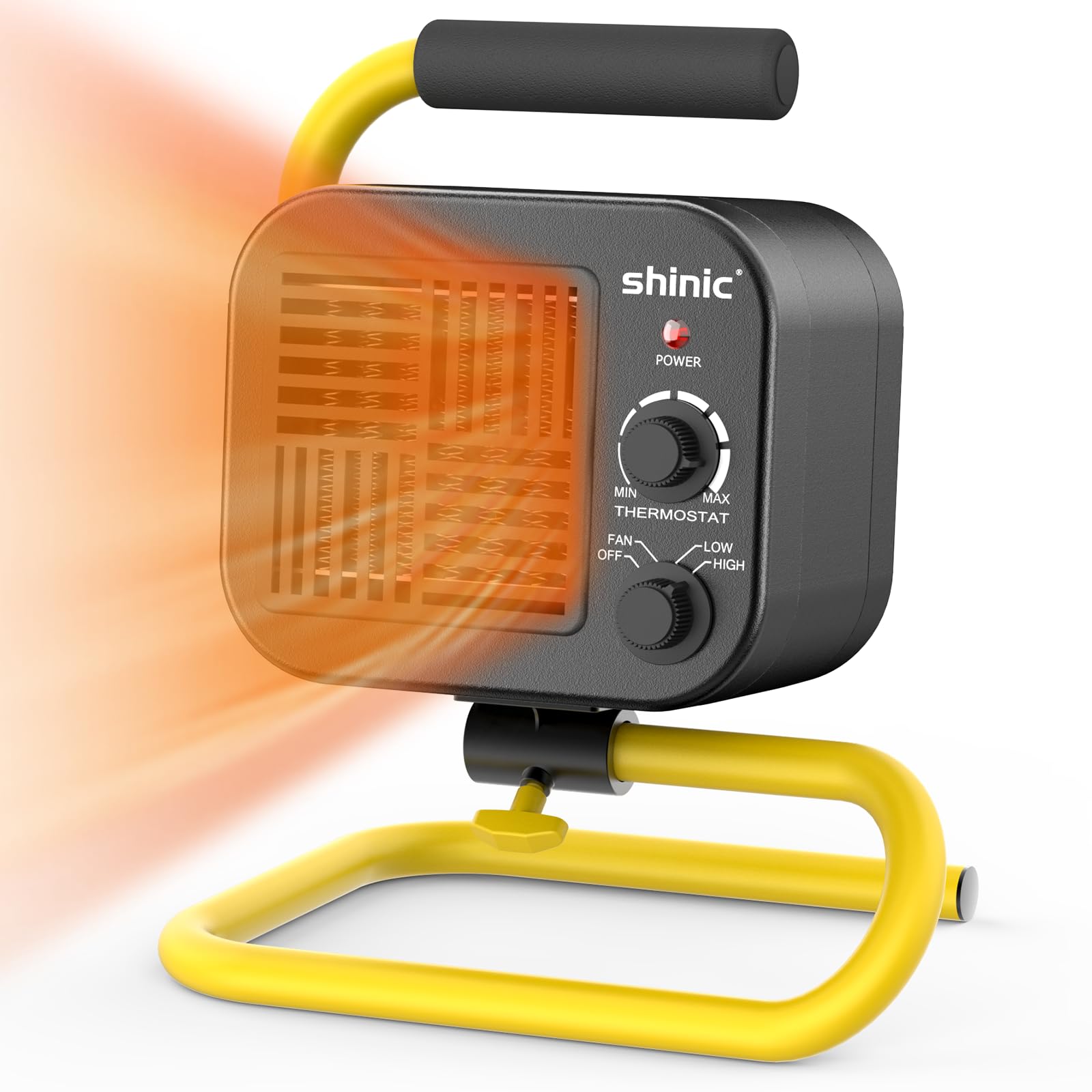 Shinic 1500W Portable Garage Heater for Indoor Use - Metal Space Heater with Adjustable Thermostat, Pivoting Head & Stable Tubular Stand - Perfect for Workshops, Greenhouses & Home Garages - Fast Heating with Safety Features