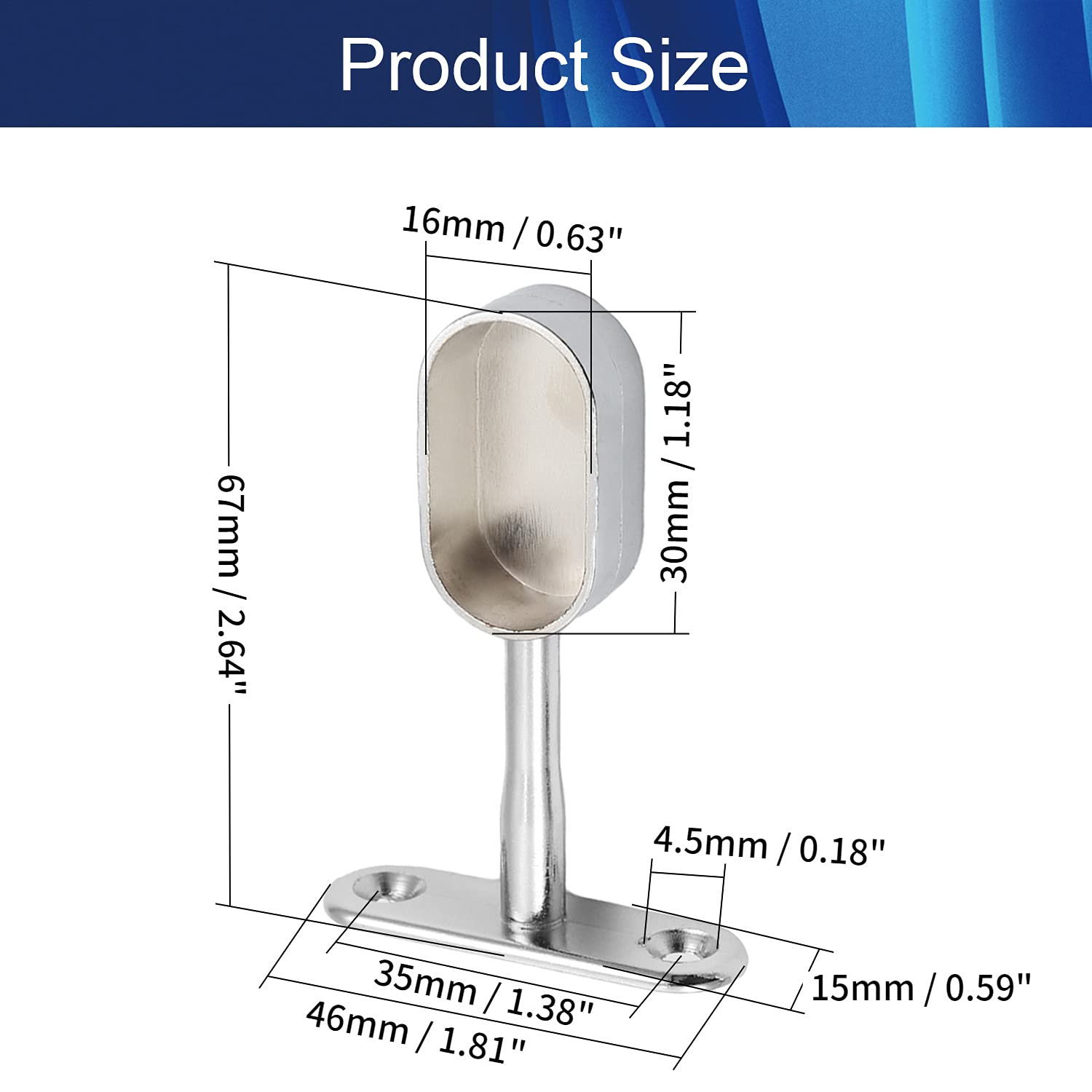 6PCS Closet Rod Flange Holder - Heavy Duty Ceiling Wardrobe Bracket & Shower Curtain Rod Support (16x30mm) - Perfect for Closet Organization & Bathroom Renovation Projects