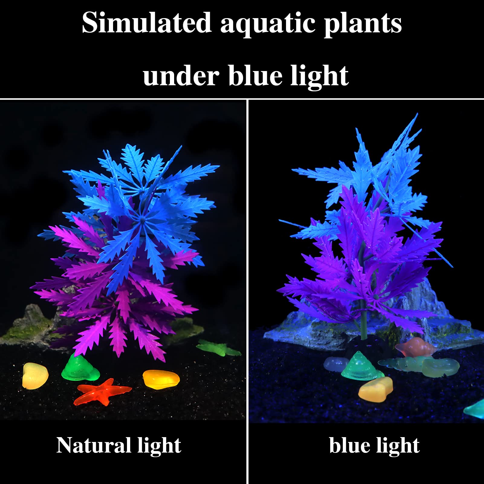 Glowing Artificial Silicone Aquarium Plants - Blue LED Fish Tank Decorations for Betta, Tropical & Freshwater Tanks | Underwater Landscape Ornaments with Glow Effect for Home & Office Aquascaping