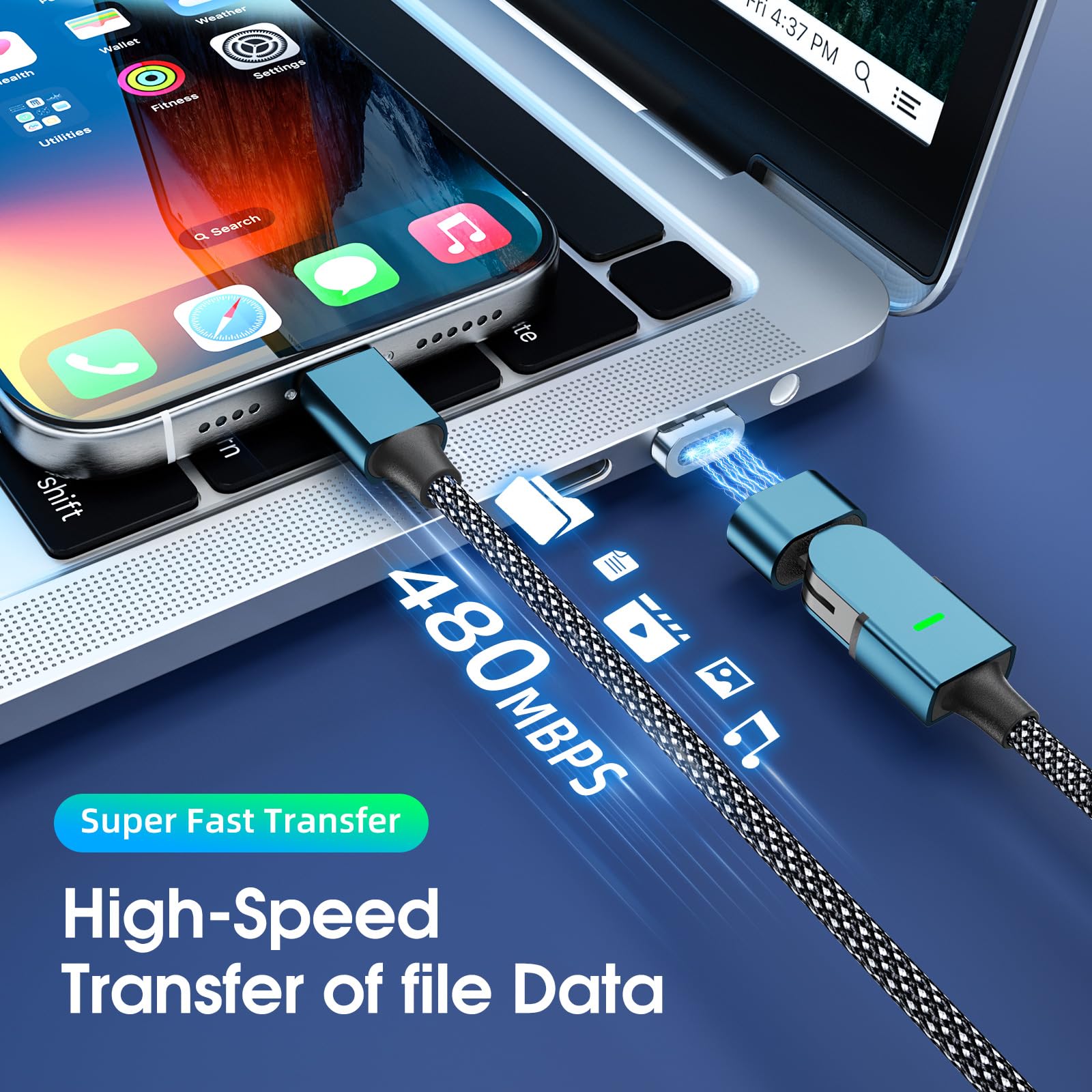 100W Magnetic USB C Charging Cable (3-Pack 6FT) - Fast Charging & Data Transfer USB C to USB C Cable with 180° Rotation - Compatible with iPhone 16/15, Galaxy, MacBook, iPad - Perfect for Home, Office & Travel Charging