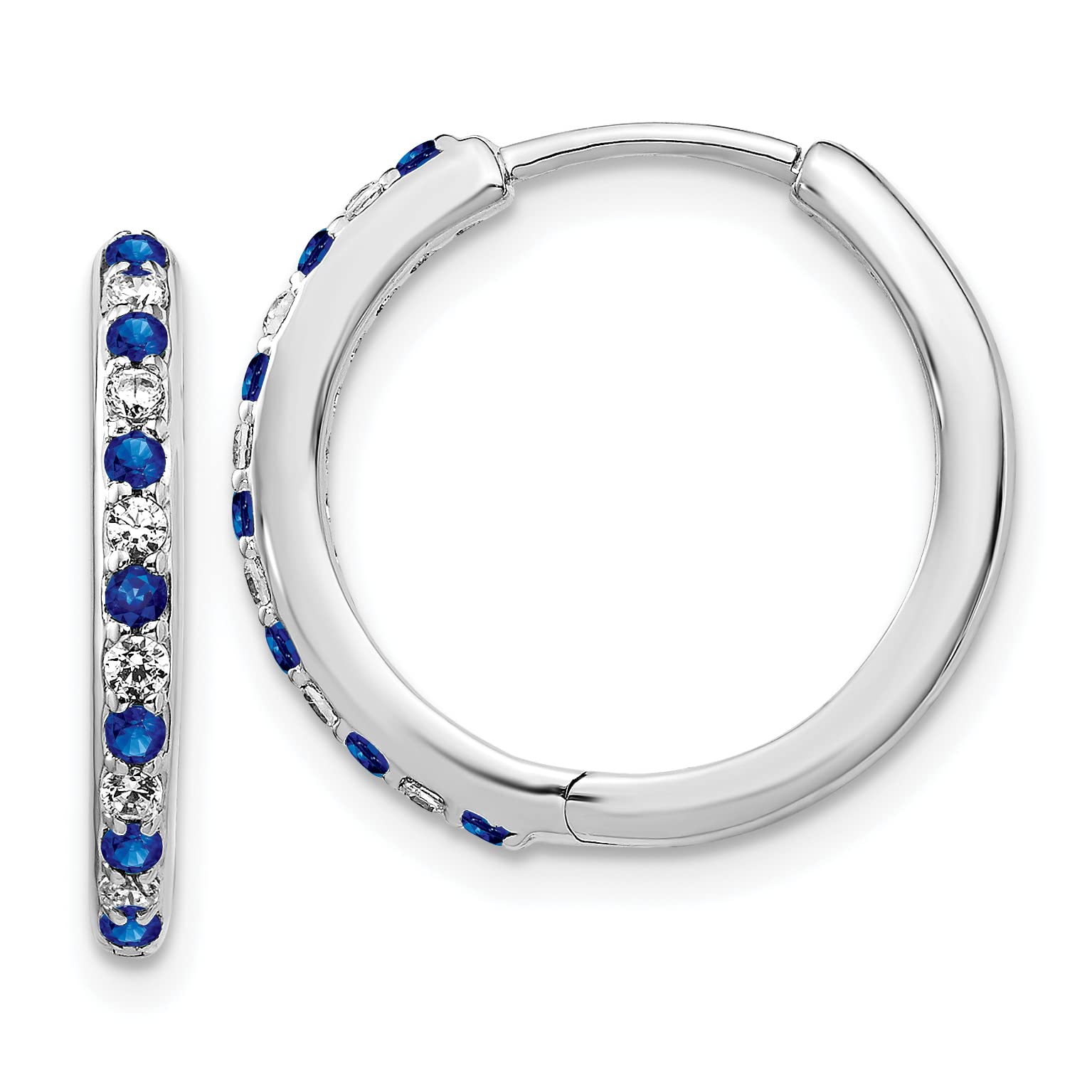 14K Solid White Gold Lab-Grown Diamond & Blue Sapphire Hinge Hoop Earrings for Women - Perfect for Weddings, Parties & Everyday Elegance