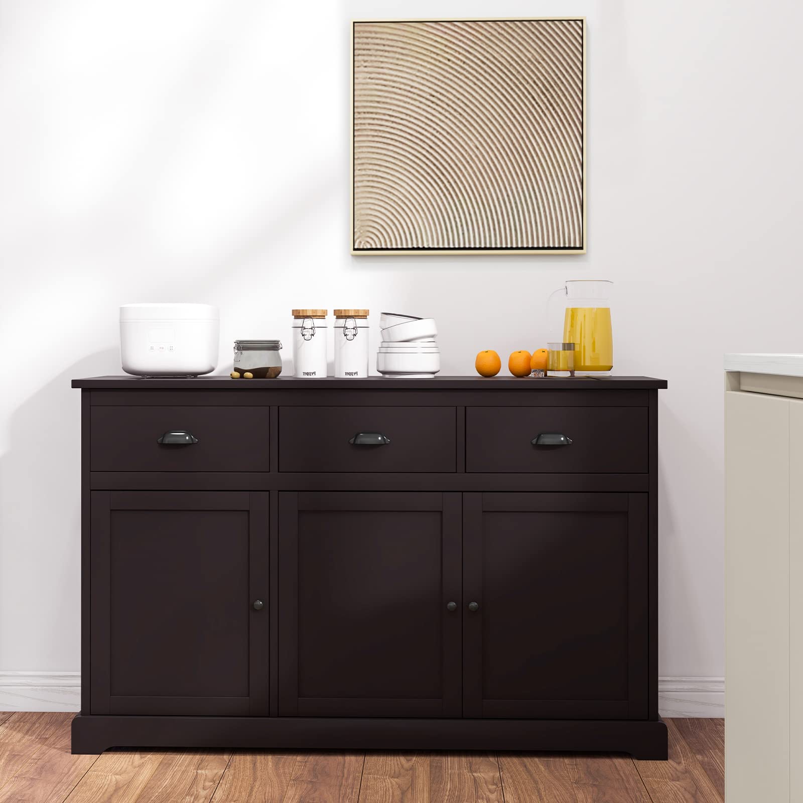 Giantex Sideboard Buffet Server - 2 Cabinets & 3 Drawers Storage Cabinet with Adjustable Shelves, Brown - Perfect for Kitchen, Dining Room & Entryway Organization