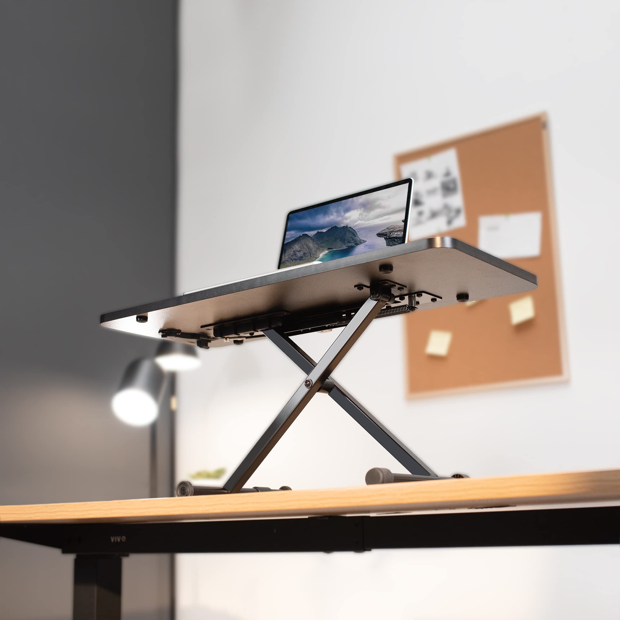 VIVO Black Small Single Top 28 inch Standing Desk Converter | Adjustable Height Scissor Lift Monitor Riser | Sit to Stand Workstation for Home Office, Gaming & Study | DESK-V011F
