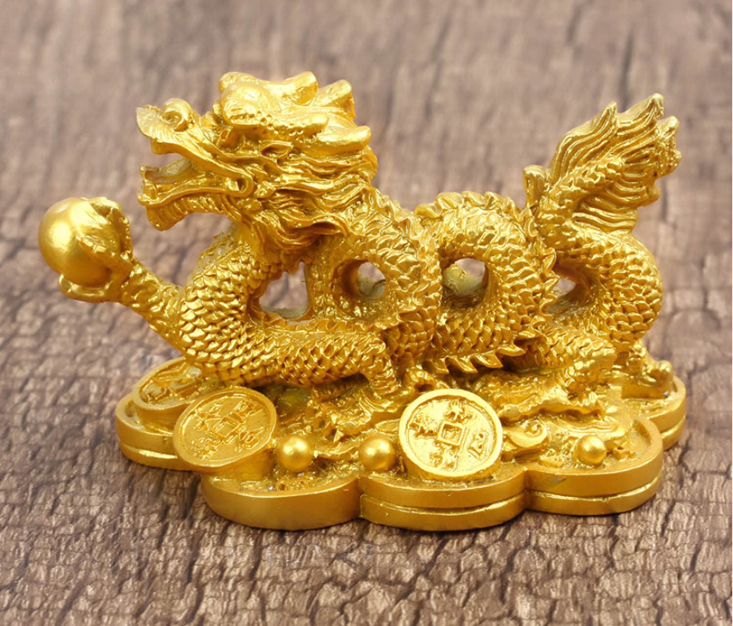 Golden Feng Shui Dragon Money Coins Statue - Wealth & Good Luck Charm for Home Office Decor, Business Gift, Meditation & Feng Shui Enhancement