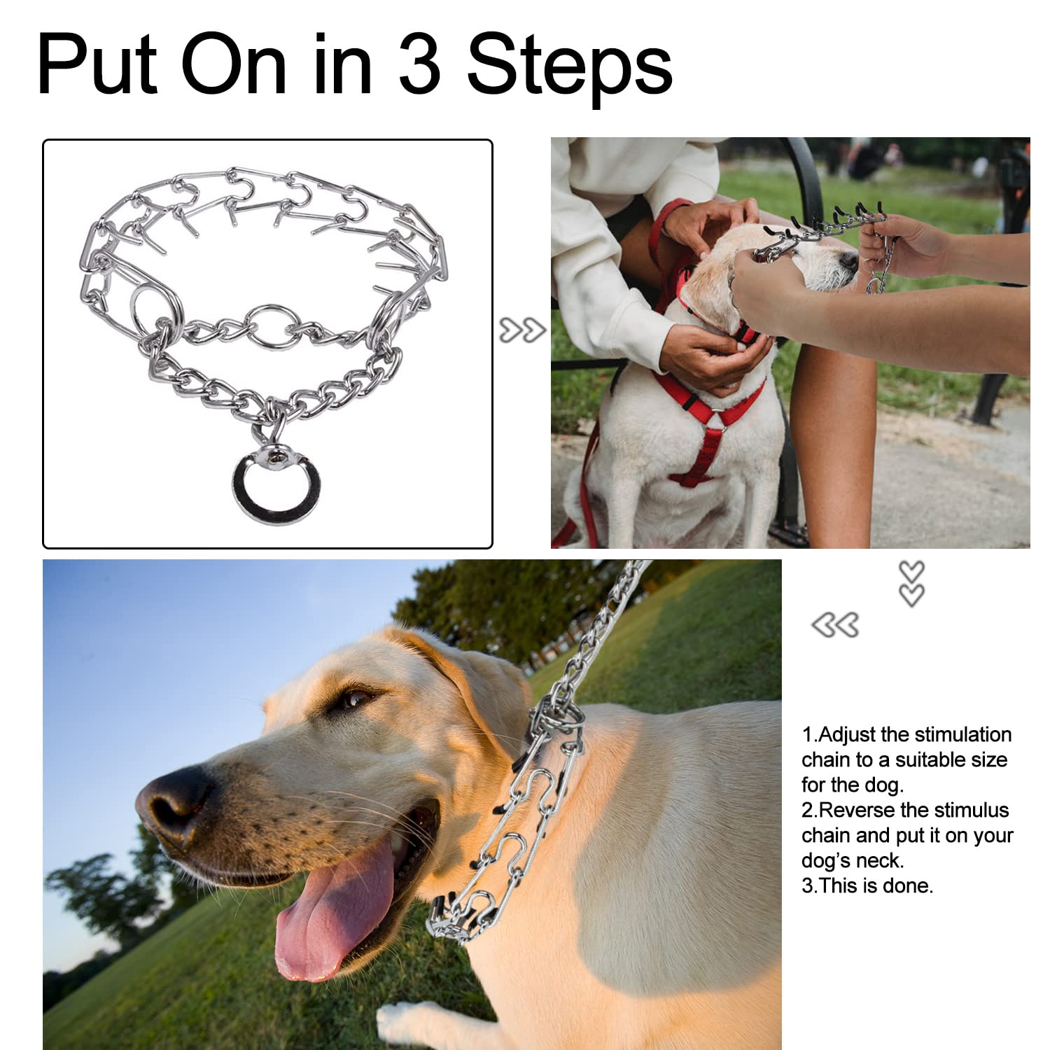 Stainless Steel Pinch Collar for Dogs - Adjustable Durable Training Collar for Medium & Large Breeds - Heavy Duty Pet Training Tool for Obedience & Behavior Control - Perfect for Walking, Leash Training & Outdoor Activities (Large, Silver)