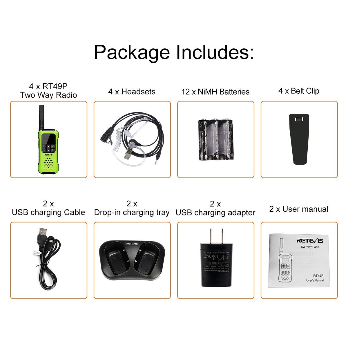 Retevis RT49P Waterproof Walkie Talkies for Adults - IP67 Floating Long Range Two Way Radios with Earpieces, VOX NOAA SOS - Rechargeable Walkie Talkies for Skiing, Hiking, Fishing, Camping, Outdoor Adventures (4 Pack)