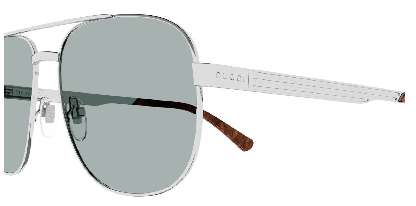 Gucci GG1223S 004 Silver/Green Caravan Sunglasses for Men - Luxury Polarized UV Protection - Perfect for Driving, Beach & Outdoor Activities