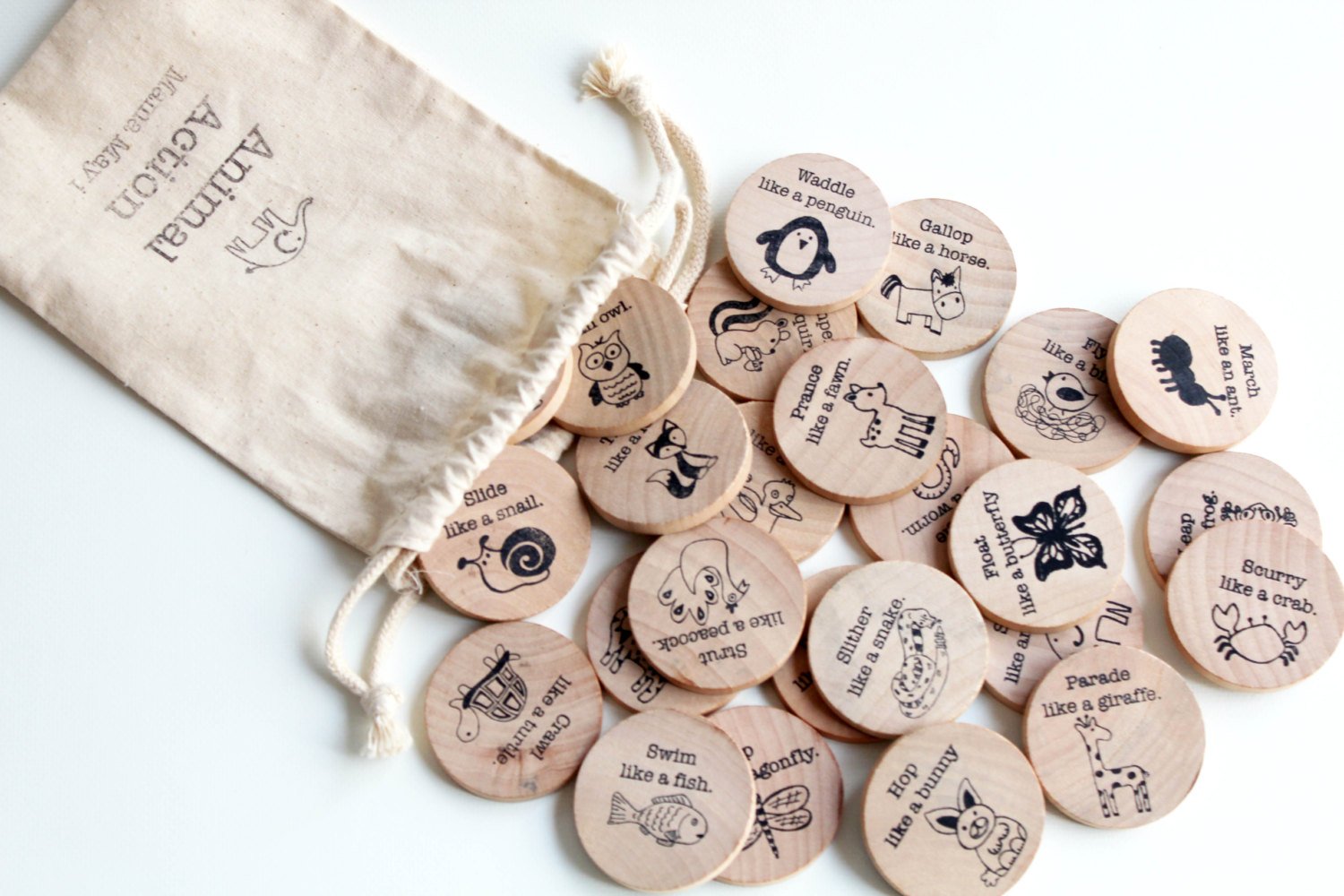 Animal Action Wooden Charades Game - Fun Family Party Activity for Kids & Adults, Perfect for Game Nights, Classroom, and Team Building