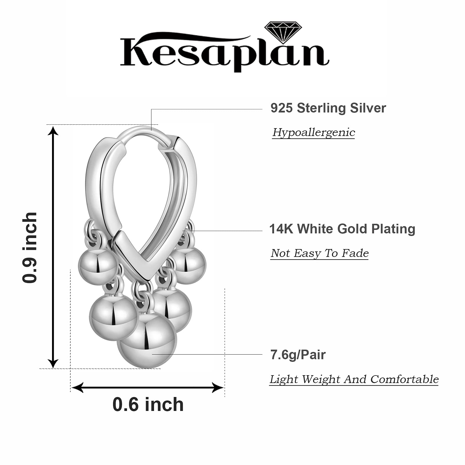 14K Gold Plated Beaded Dangle Earrings for Women - Sterling Silver Elegant Statement Jewelry - Perfect for Parties, Weddings & Everyday Wear