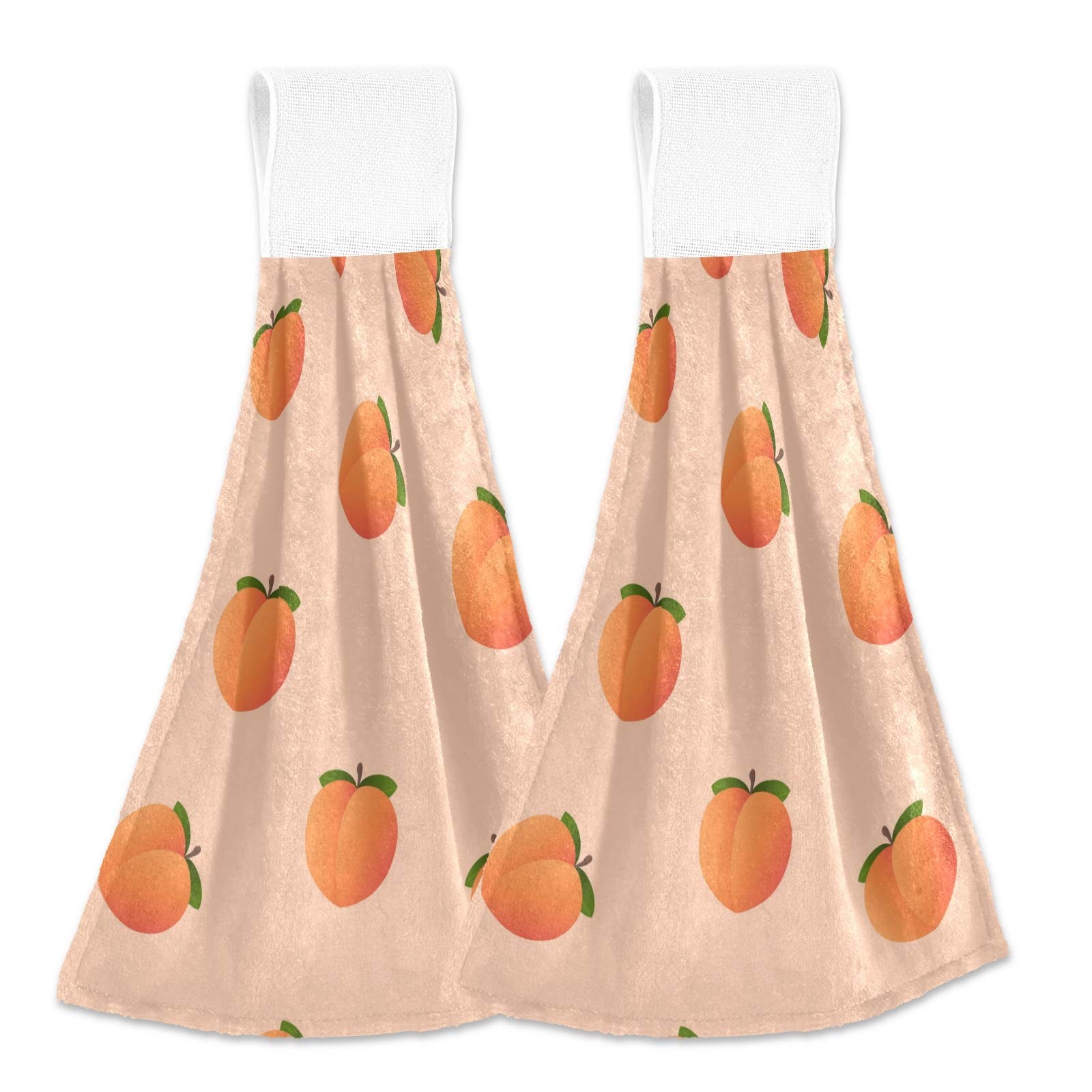 ALAZA 2-Pack Premium Absorbent Kitchen Towels - Peach Fruit Design Hanging & Hand Towels for Cooking, Cleaning & Drying Dishes