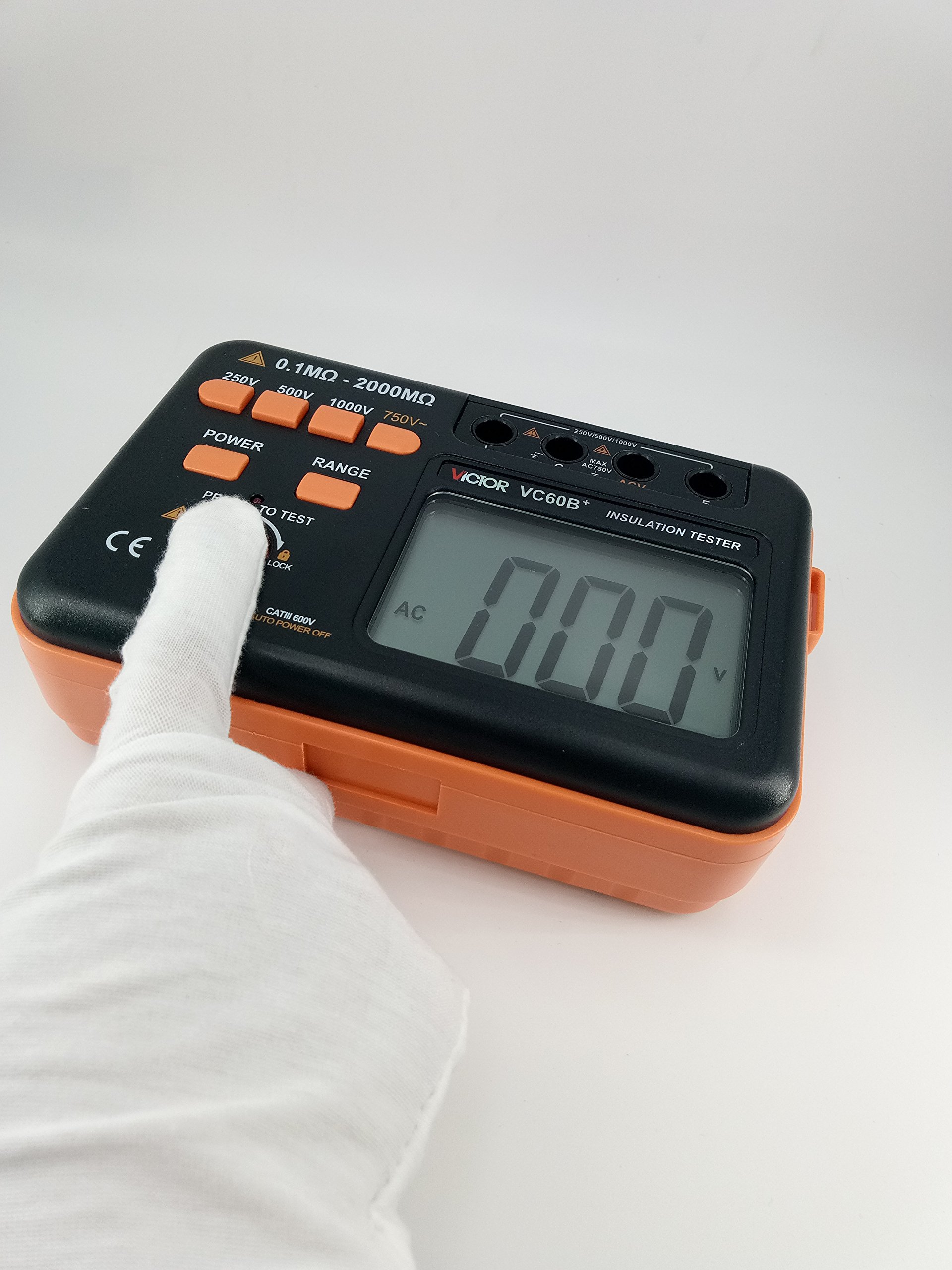 Victor 60B+ Digital Insulation Resistance Tester - 0.1MΩ~2000MΩ Range, 250V-1000V Voltage, Overload Protection, Continuity Test | Professional Electrical Testing Equipment for Home, Industrial & Commercial Use