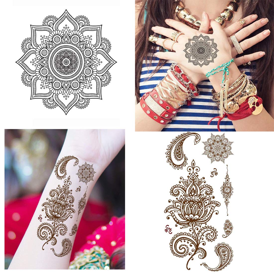 Mandala Coloring Combo - Mehndi & Indian Temporary Tattoos for Men & Women | DIY Body Art for Festivals, Parties & Spiritual Events