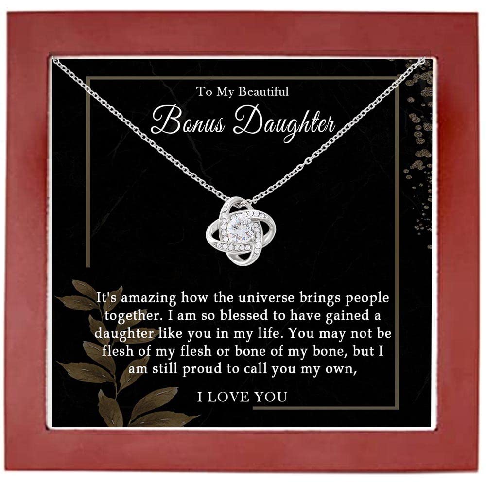 Stainless Steel Love Knot Necklace for Bonus Daughter - Meaningful Daughter-in-Law & Stepdaughter Gift with Message Card & Jewelry Box | Perfect for Birthdays, Anniversaries & Special Occasions