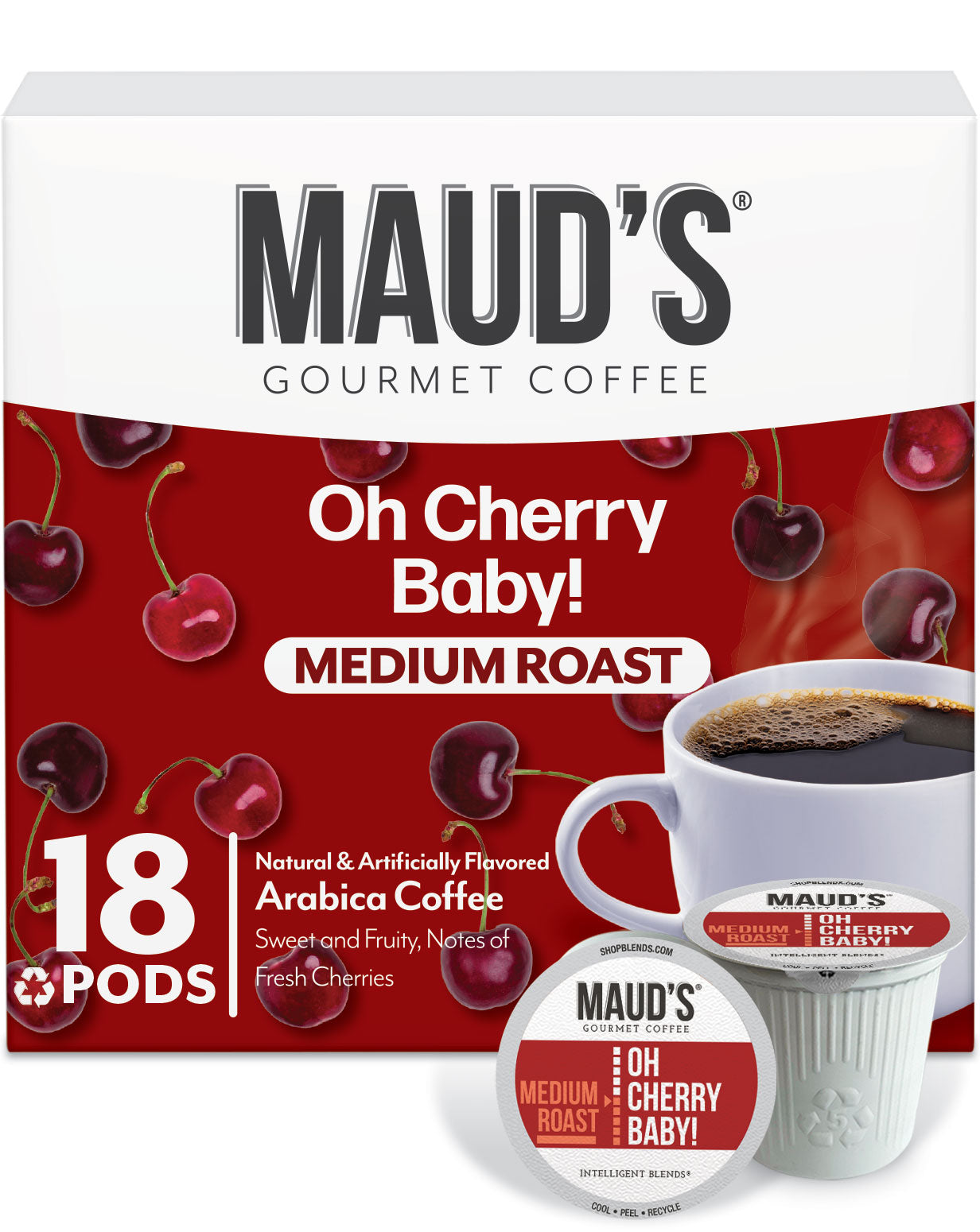 Premium Maud's Cherry Flavored Coffee Pods - Single Serve K-Cup Compatible - Rich & Smooth Taste - Perfect for Morning Brew, Office Break, or After-Dinner Treat