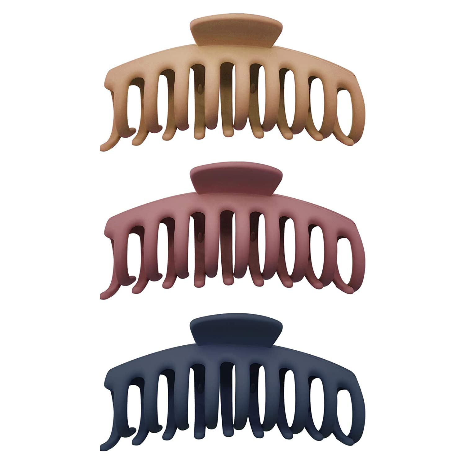 EPARTY 3-Pack Large Hair Claw Clips for Women - Strong Hold Non-Slip Matte Hair Clips for Thin, Thick & Curly Hair (4.33 Inch, 90s Style, Random Colors) - Perfect for Workouts, Beach Days & Everyday Hairstyles