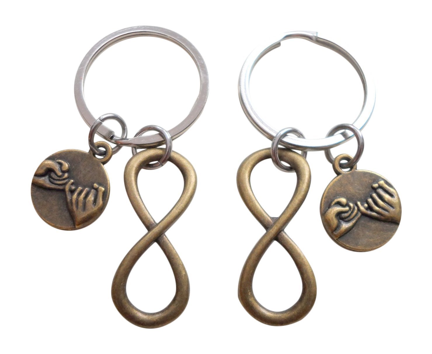 Double Bronze Pinky Promise & Infinity Charm Keychains - Best Friends & Couple Keychains for Gifts, Jewelry Accessories, and Everyday Carry