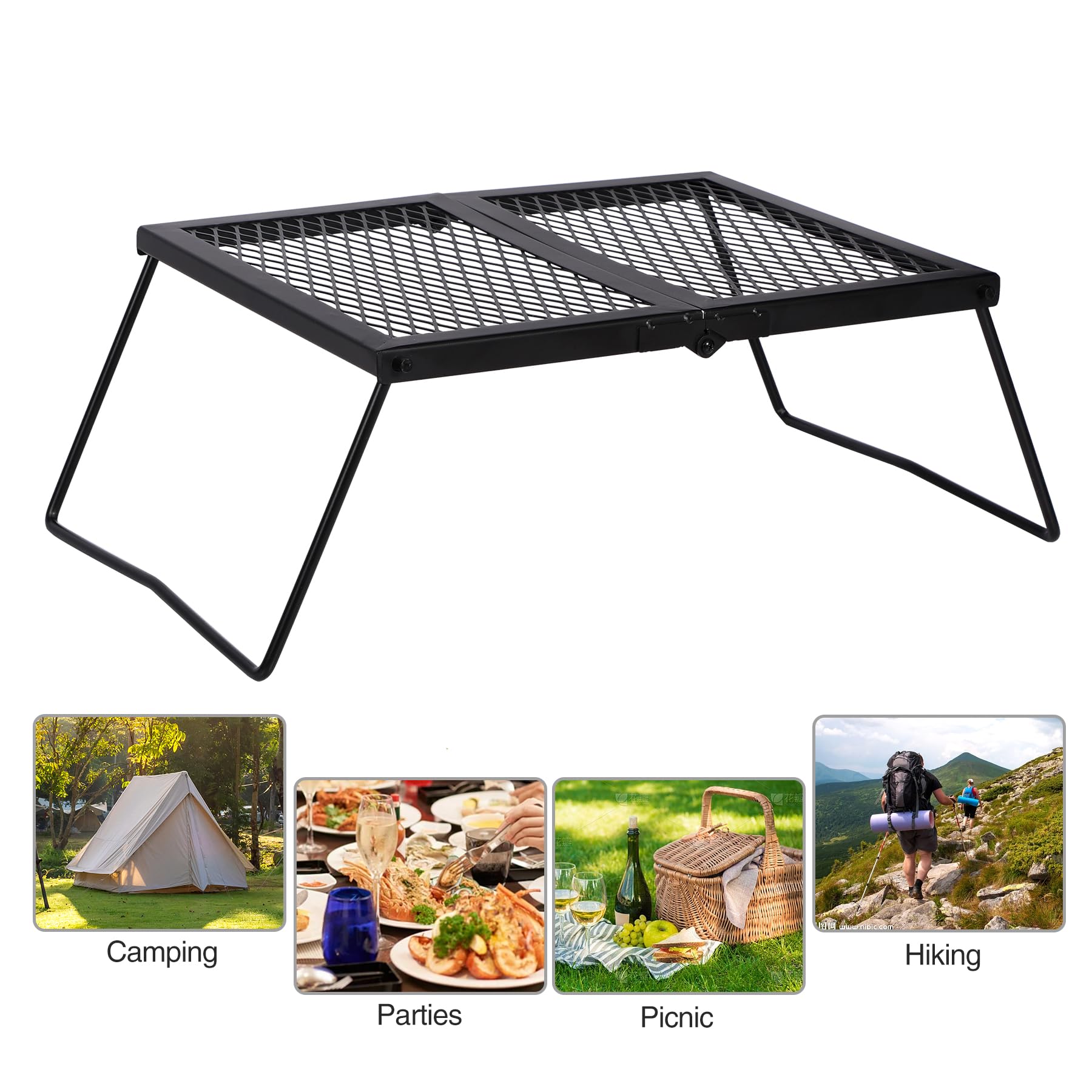 **REDCAMP Heavy Duty Folding Campfire Grill - Portable Steel Grate for Outdoor BBQ, Camping & Backyard Fire Pit Cooking - Includes Carrying Bag for Easy Transport**    *(Perfect for Camping Trips, Backyard Gatherings, Picnics & RV Adventures)*