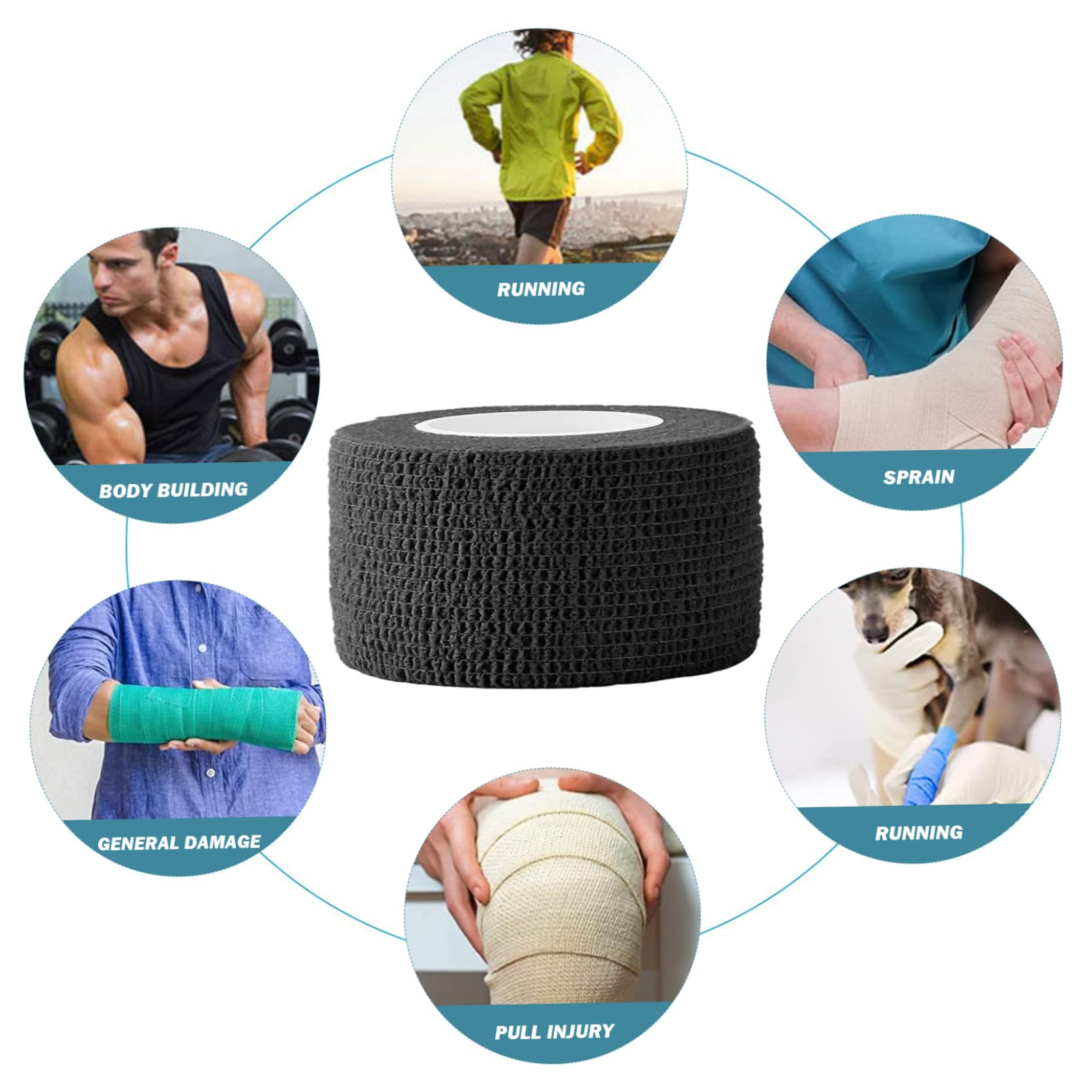 4 PCS Self-Adhesive Bandage Wrap - Breathable Non-Woven Wrist Tape & Vet Wrap for Sports Injuries, Ankle Sprains & Pet Care (Black, 177x1 Inch) - Ideal for Athletic Support, First Aid Kits & Dog Wound Protection