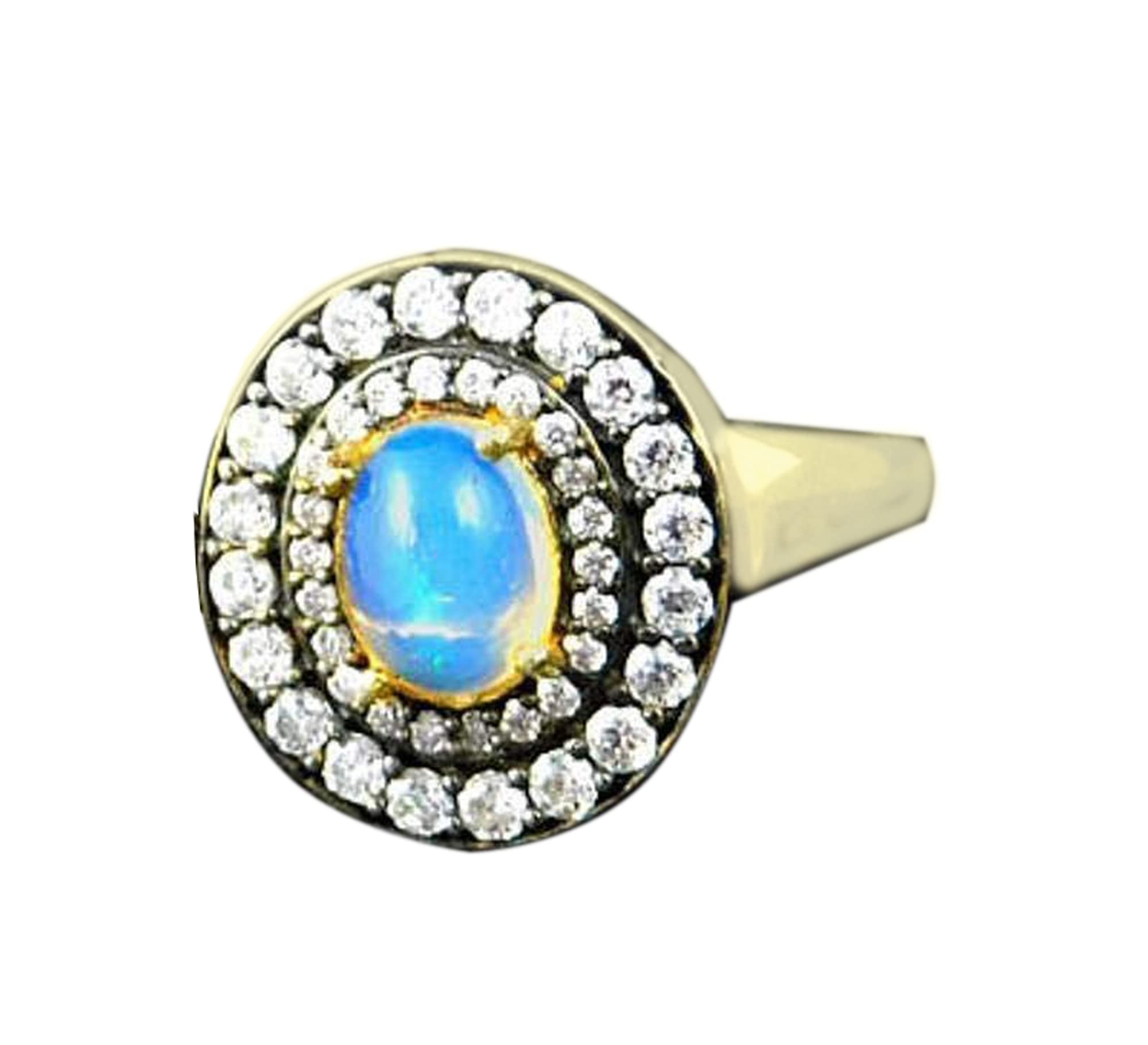 Ethiopian Opal & CZ Ring - 14K Gold Plated Welo Opal Jewelry with Cubic Zirconia | Dainty Opal Fire Ring for Women, Elegant Bar Jewelry Gift for Birthday, Anniversary & Special Occasions