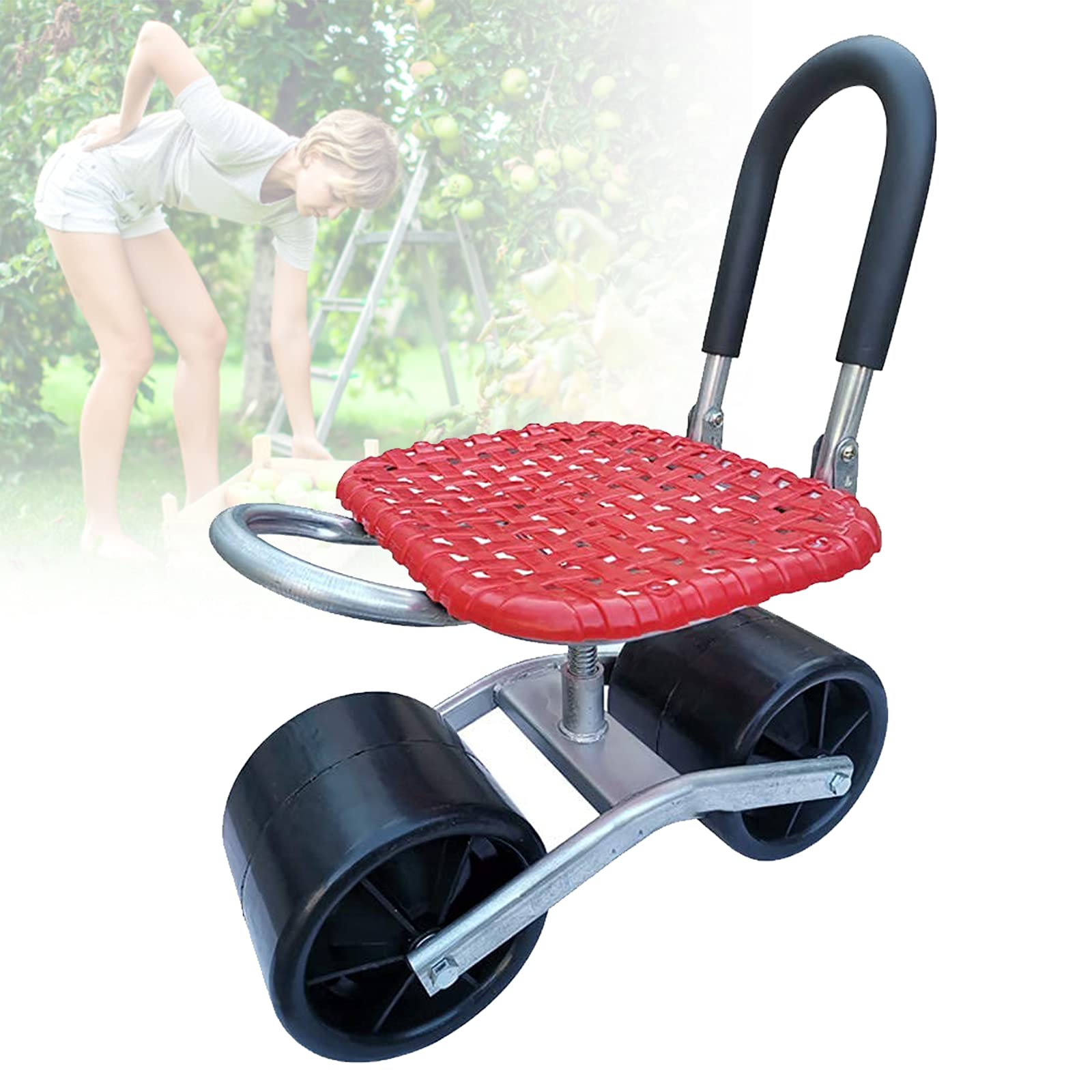 360° Rotatable Garden Seat on Wheels - Foldable Backrest & Adjustable Height Gardening Trolley for Weeding, Planting & Lawn Care | Outdoor Rolling Work Seat for Seniors & Gardeners (Patio, Yard, Farm Use)