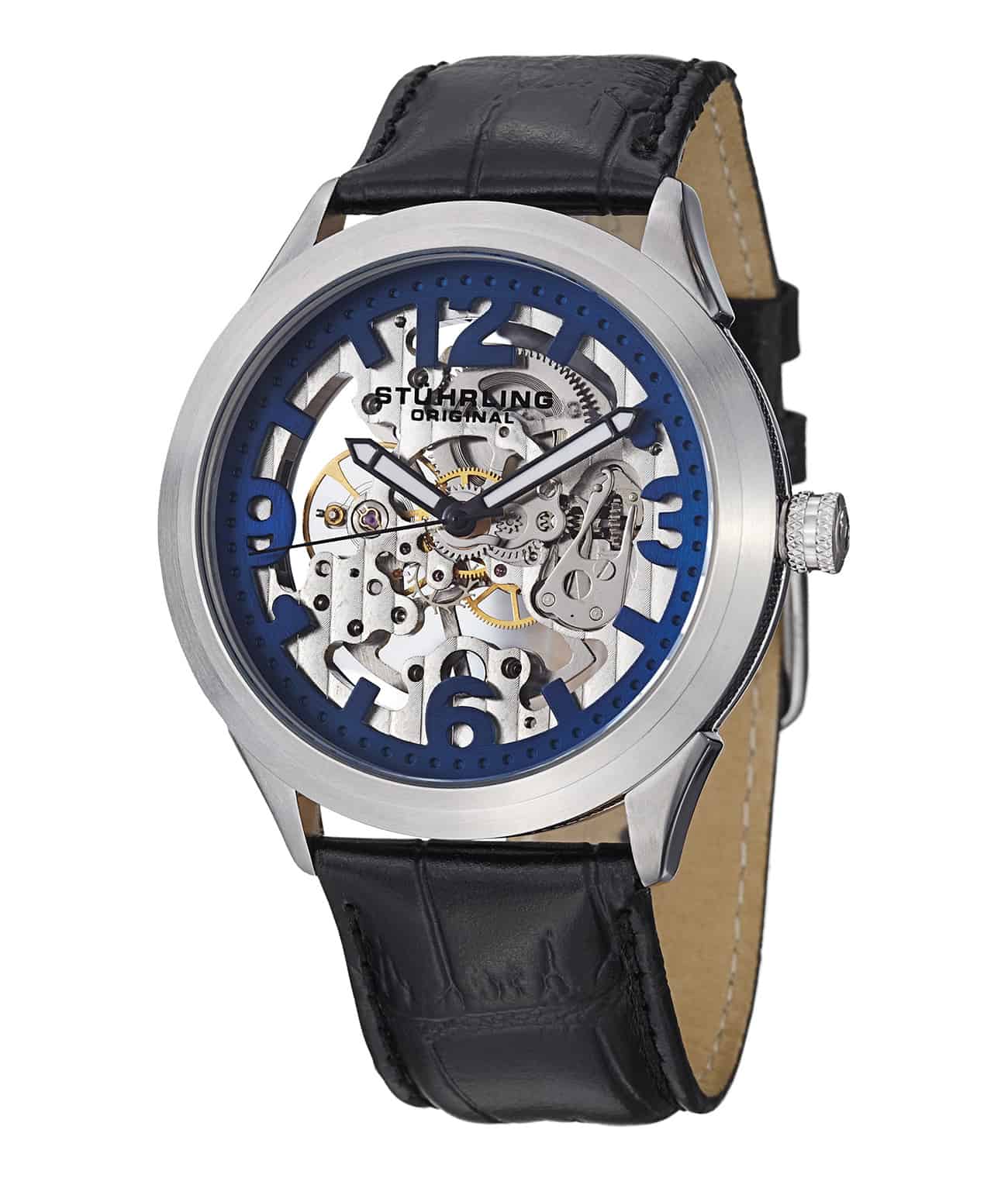 Blue Dial / Silver Case / Black Leather Strap Tang Buckle