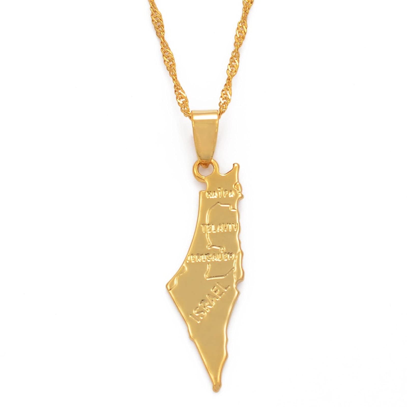 Israel Map Pendant Necklace - Gold Thin Chain Charm with African Country Flag Design, Unisex Ethnic Jewelry for Women & Men | Perfect for Hip Hop Fashion, Parties & Unique Gifts