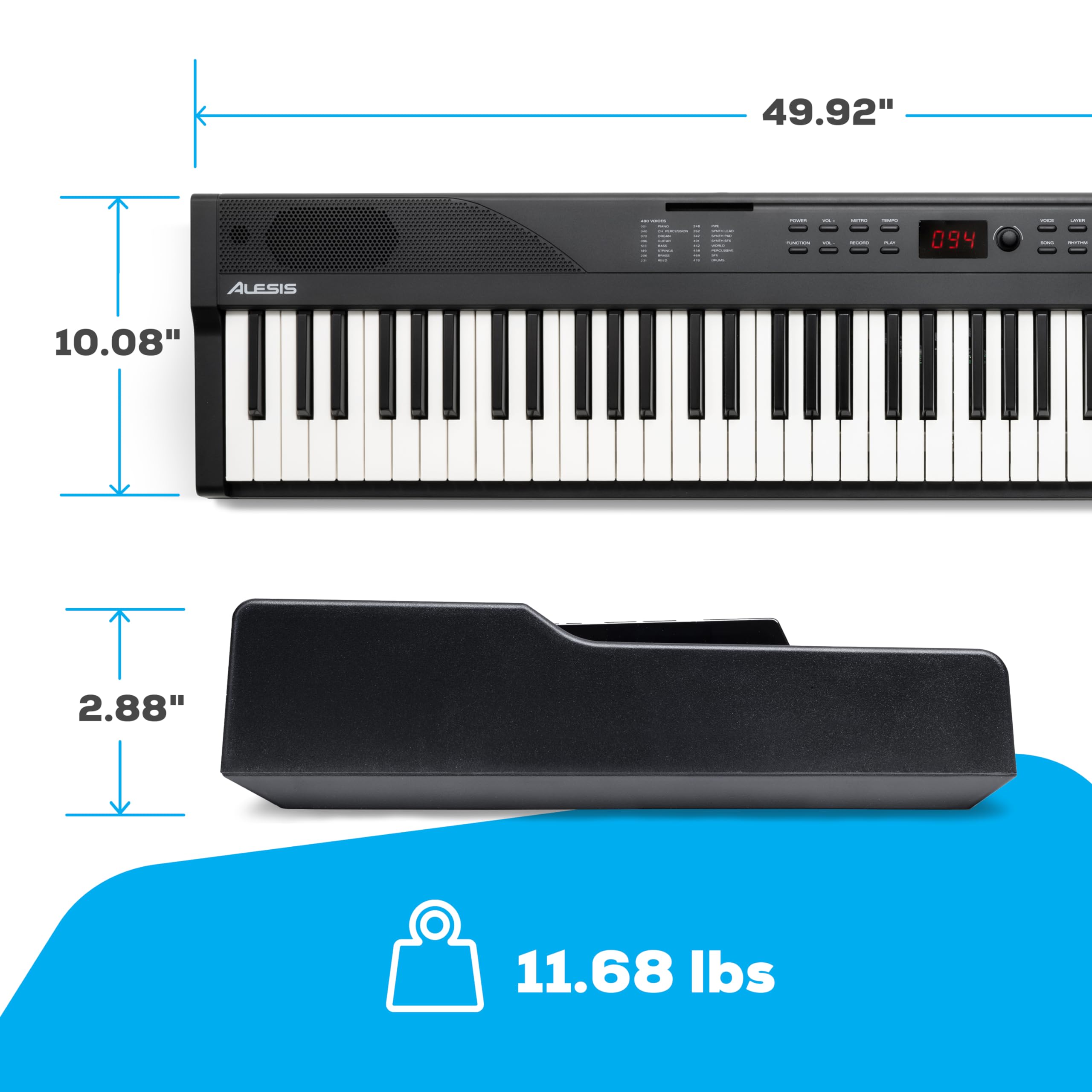 Alesis 88-Key Digital Piano Keyboard with 480 Voices, Built-in Speakers, USB MIDI Connectivity - Includes Carry Bag, Stand, Headphones, Sustain Pedal & Beginner Lessons - Perfect for Home Practice, Music Production & Live Performances