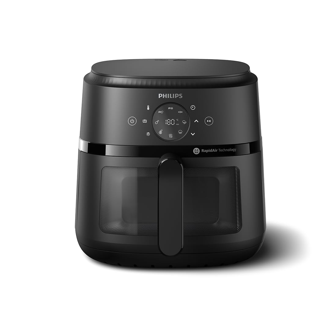Philips Air Fryer 2000 Series - 13-in-1 Multi-Function Digital Airfryer with 6.6 Quart Capacity, Compact Design & Viewing Window - Healthy Oil-Free Cooking for Family Meals, Snacks & Meal Prep - Black (NA230/00)