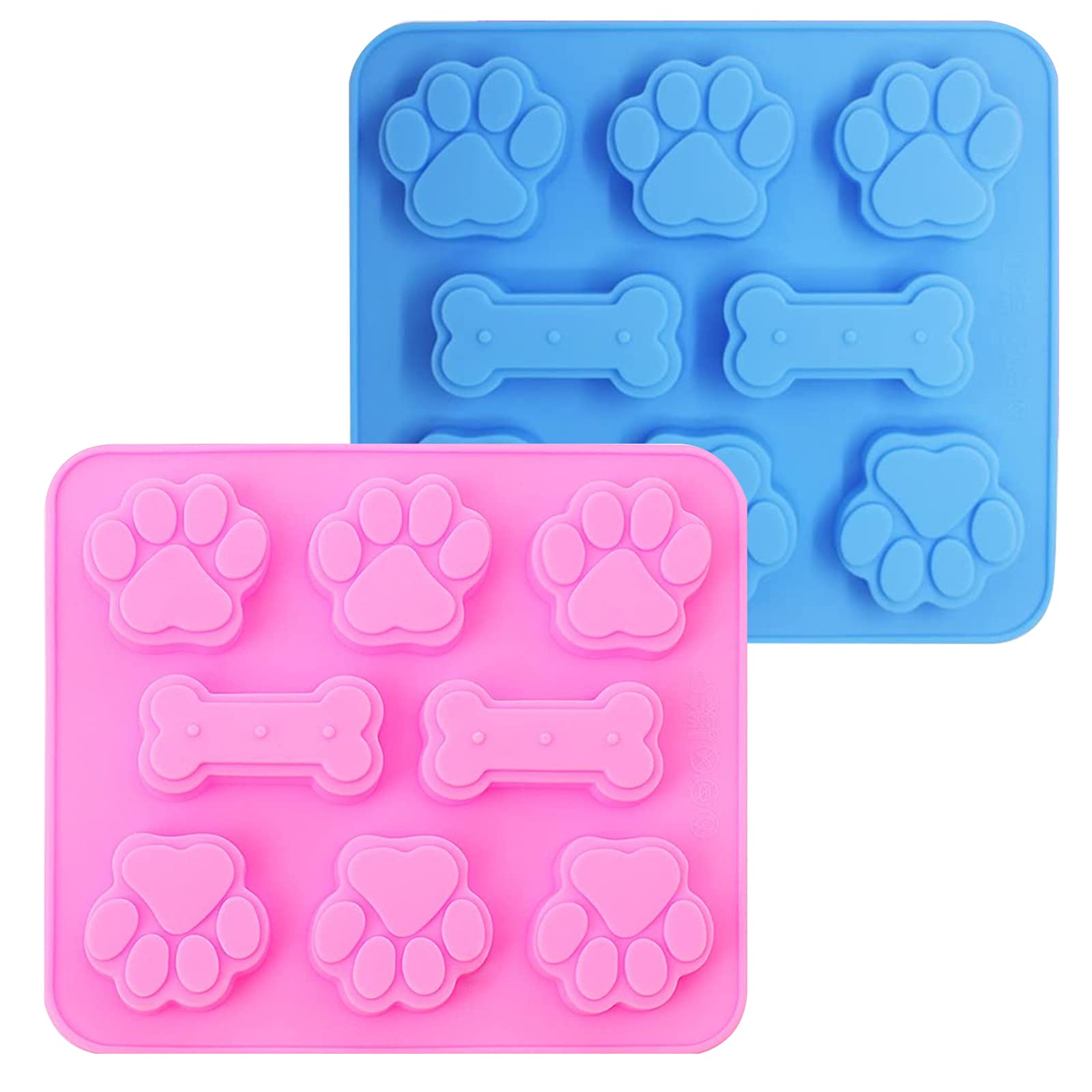 2 PCS Non-Stick Silicone Paw Print Molds for Dog Treats, Chocolate, Wax Melts, Baking, Pudding, Jelly, Candy, Gummy & Ice Cubes - Perfect for DIY Pet Snacks, Party Desserts & Home Baking