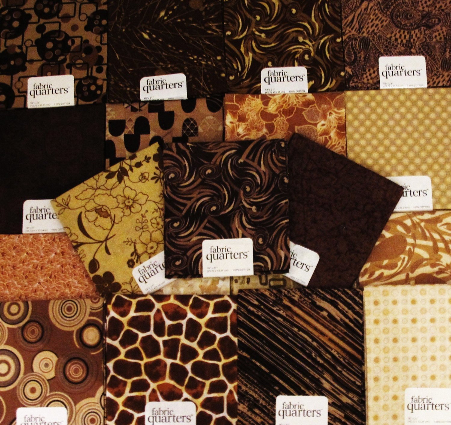 10-Piece Fat Quarter Bundle - 100% Cotton Quilting Fabric in Brown/Tan - Perfect for Quilting, Sewing & DIY Craft Projects