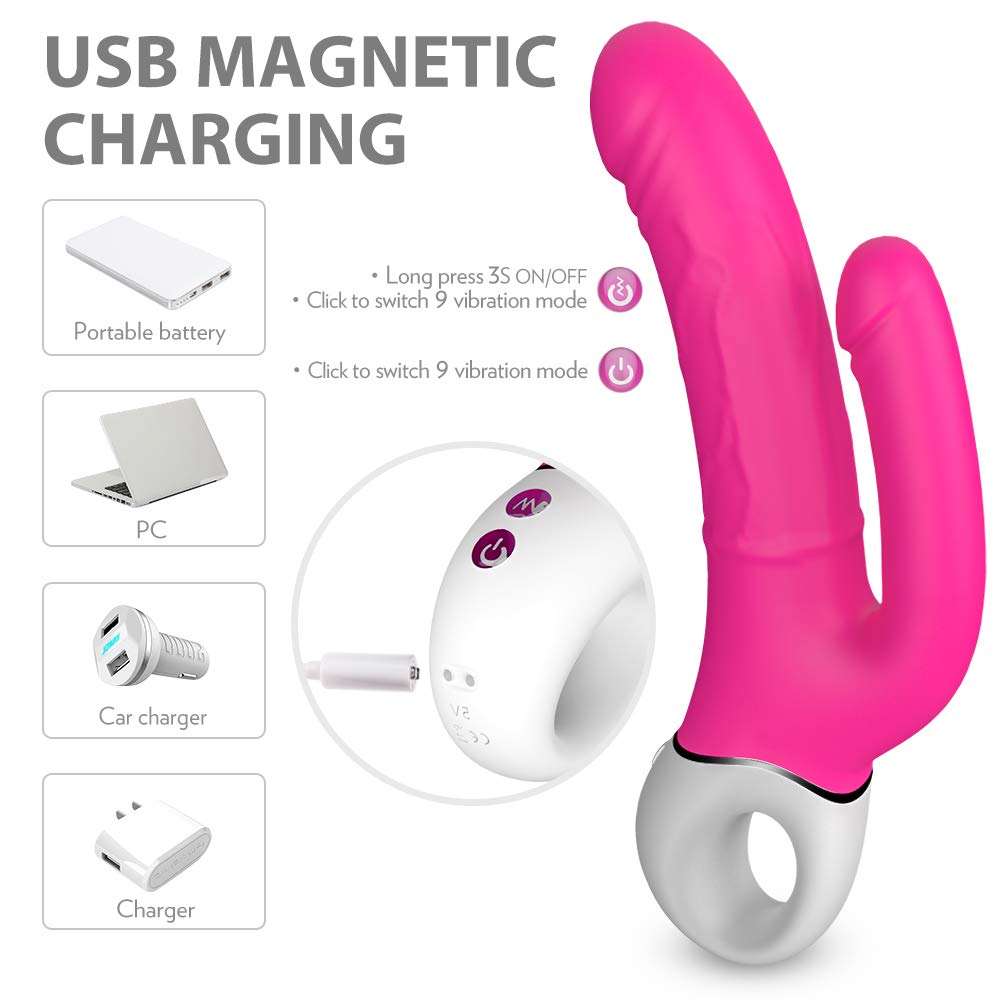 Flexible Silicone Double Dildo - Dual Insert & Vibration Adult Toy with 9 Modes, Waterproof USB Massager for Couples (Red) - Perfect for Spicing Up Intimacy & Role Play Scenarios