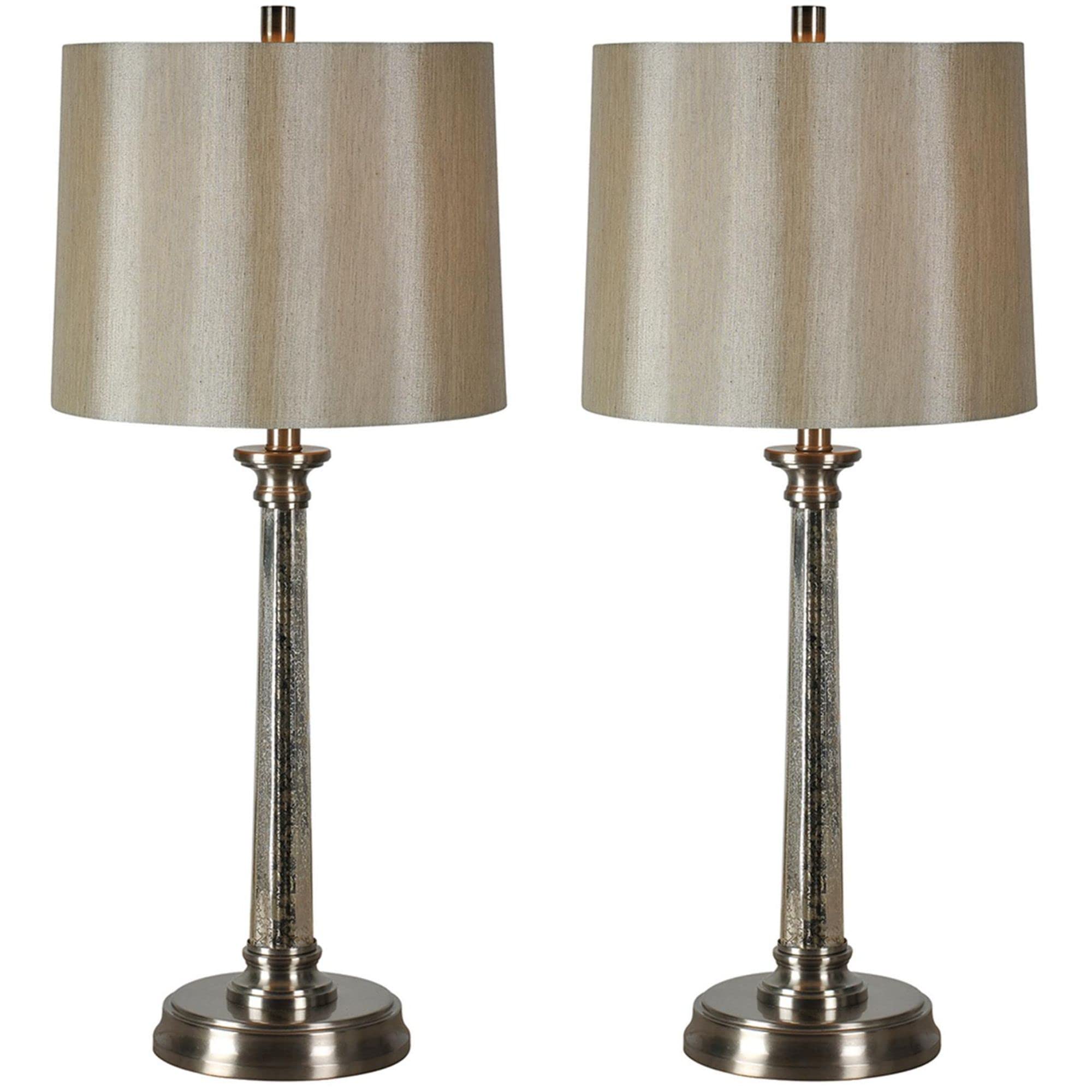 Set of 2 Modern Glossy Glass Table Lamps with Champagne Drum Shades - 30