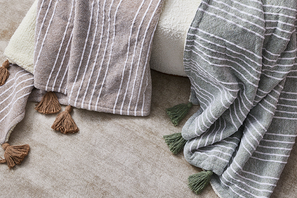 Mandy Stripe Throw Blanket 130x170cm (51x67 inches) - Soft Taupe & Ivory Cozy Knit Blanket for Couch, Bed, Sofa - Perfect for Living Room, Bedroom, and Home Decor