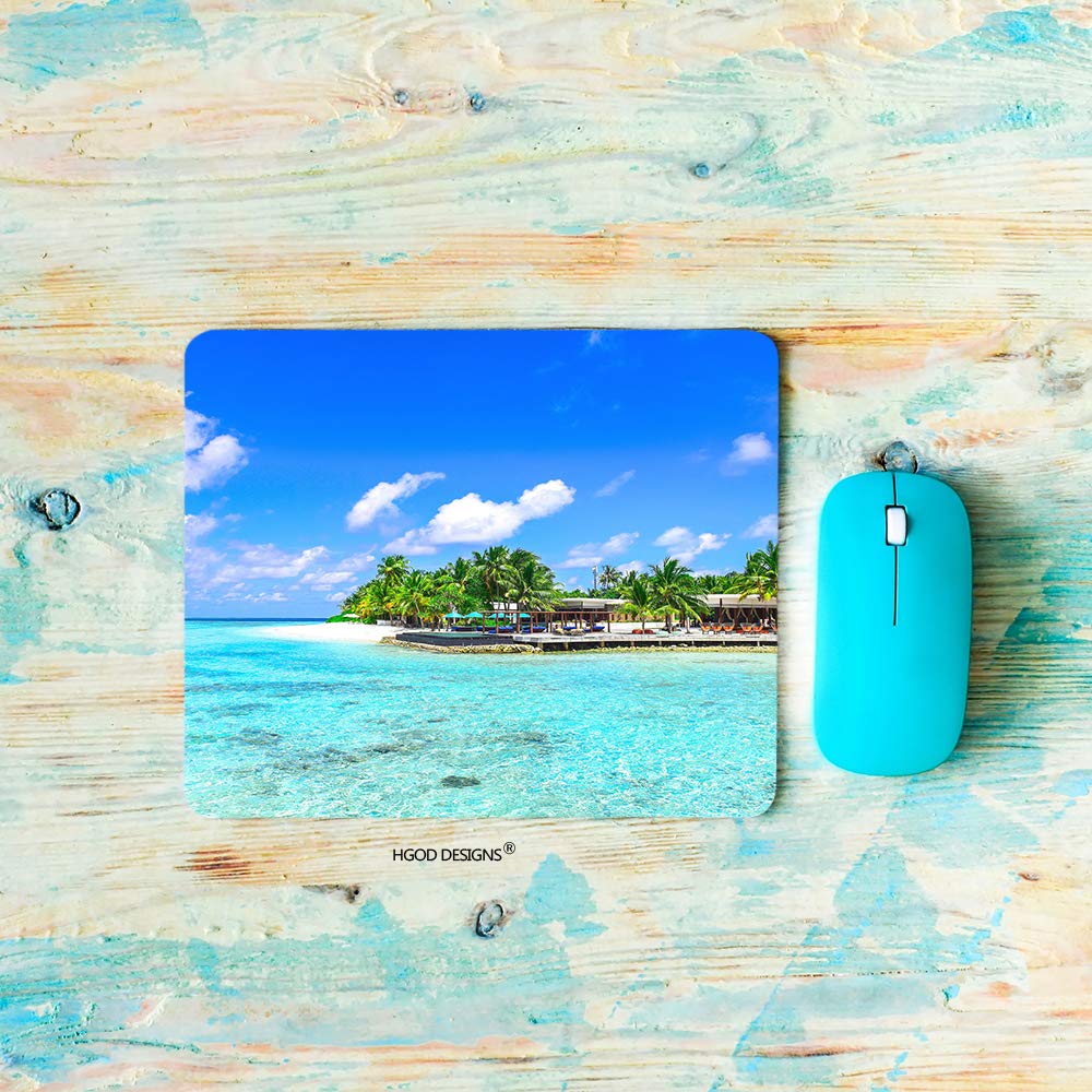 HGOD DESIGNS Non-Slip Rubber Gaming Mouse Pad - Tropical Beach Theme with Palm Trees, Blue Ocean Design (7.9