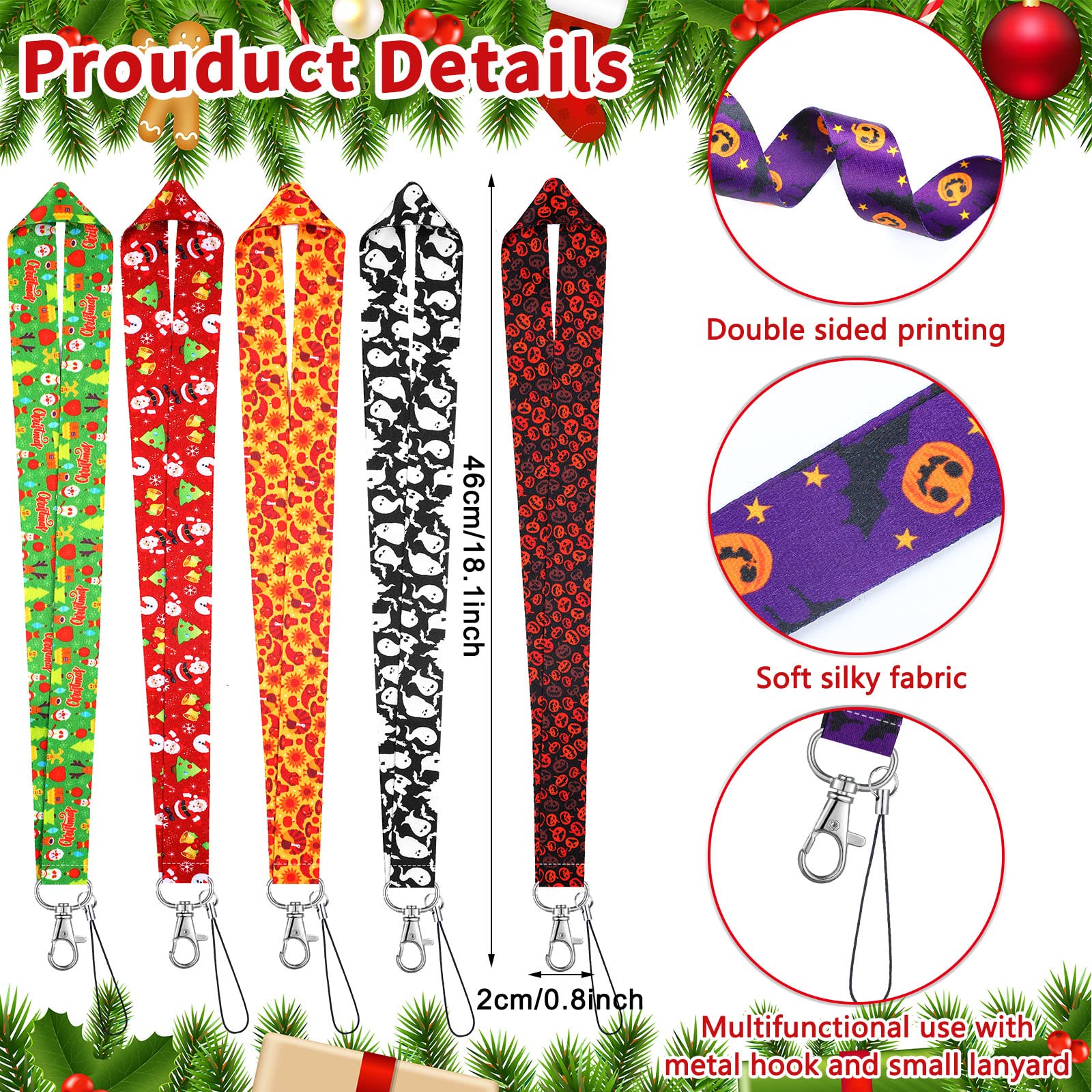 18 Pcs Holiday Lanyards for ID Badges - Halloween Thanksgiving Christmas Office Key Necklace for Women School Cruise Events