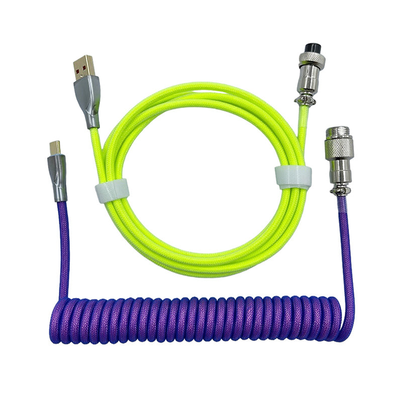 ACGAM Custom Coiled Aviator USB C Cable - Neon Green Braided Charging Cord for MacBook, iPhone, Android | Perfect for Gaming Setups, Workstations & Travel Accessories